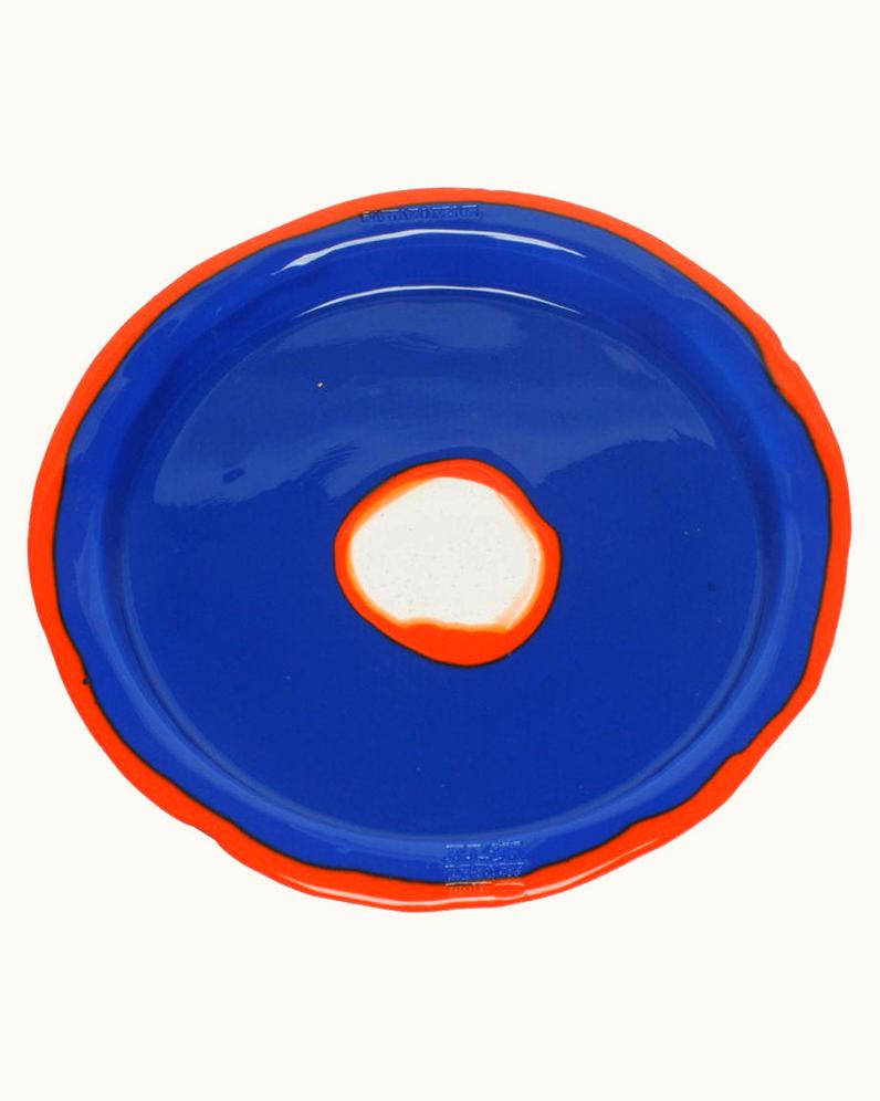 Gaetano Pesce Try-Tray Large Round Tray In Matt Blue And Orange By Gaetano Pesce
