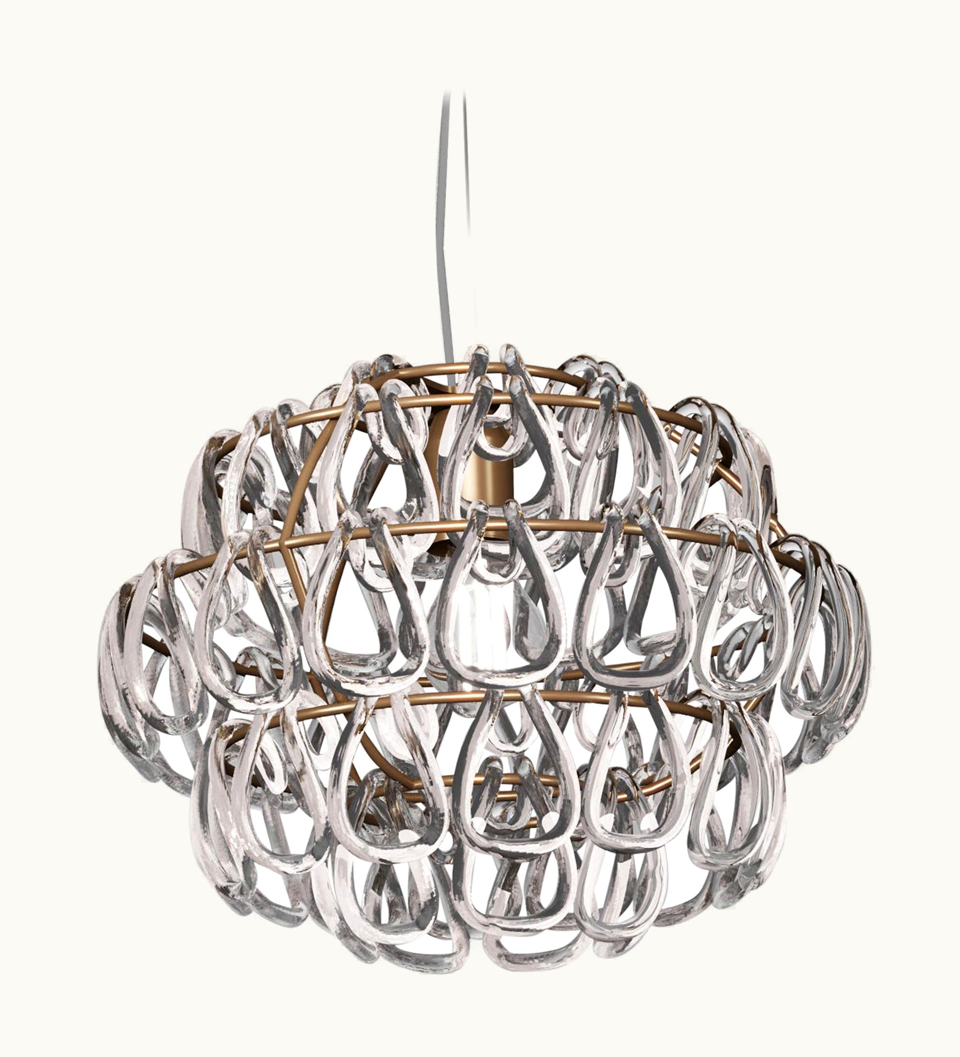 Angelo Mangiarotti Angelo Mangiarotti VIstosi Minigiogali SP 35 Pendant Light In Crystal Transparent With Bronze Frame