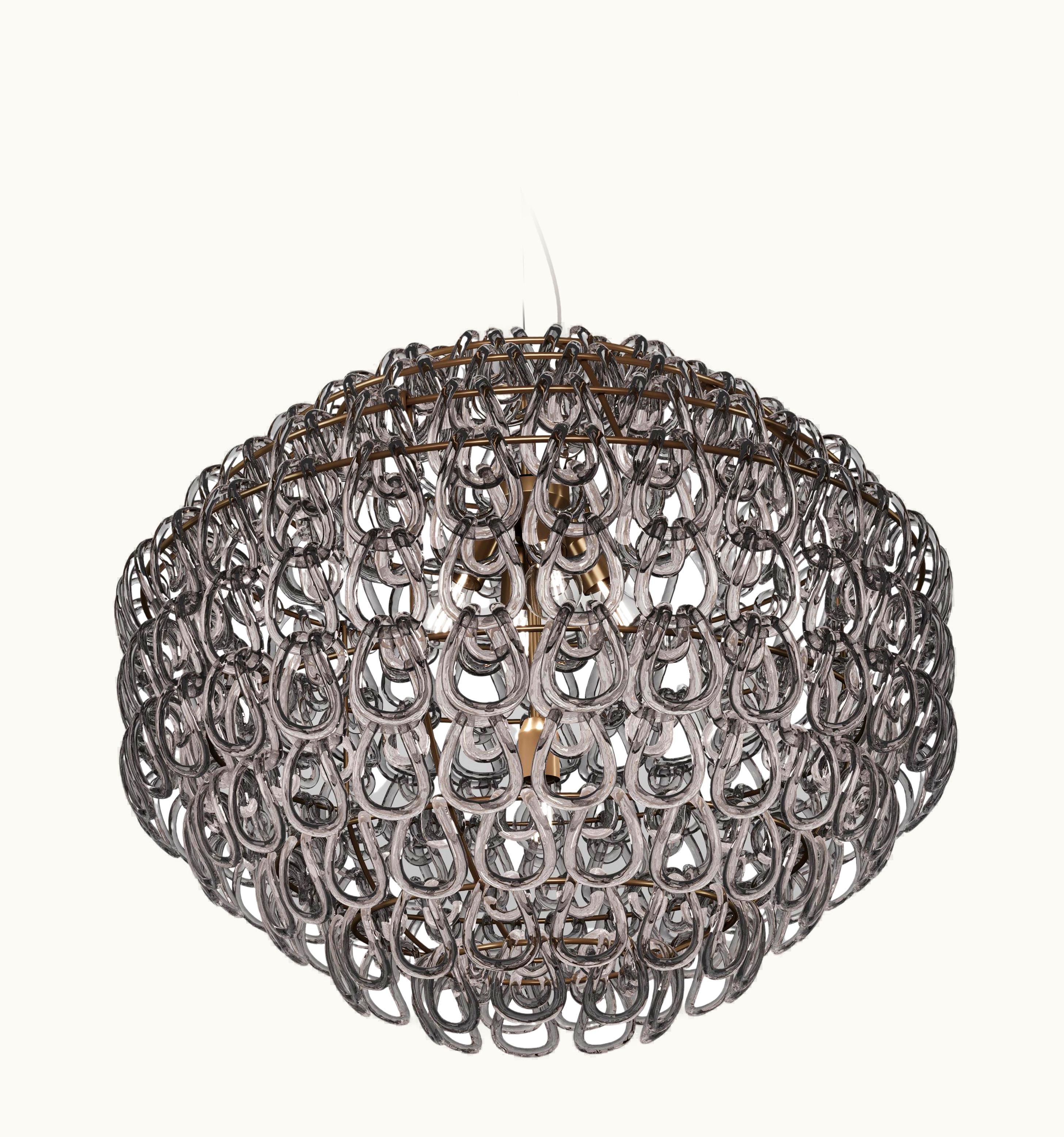 Angelo Mangiarotti Angelo Mangiarotti VIstosi Giogali SP 85 Pendant Light In Crystal Smoky With Matt Bronze Frame