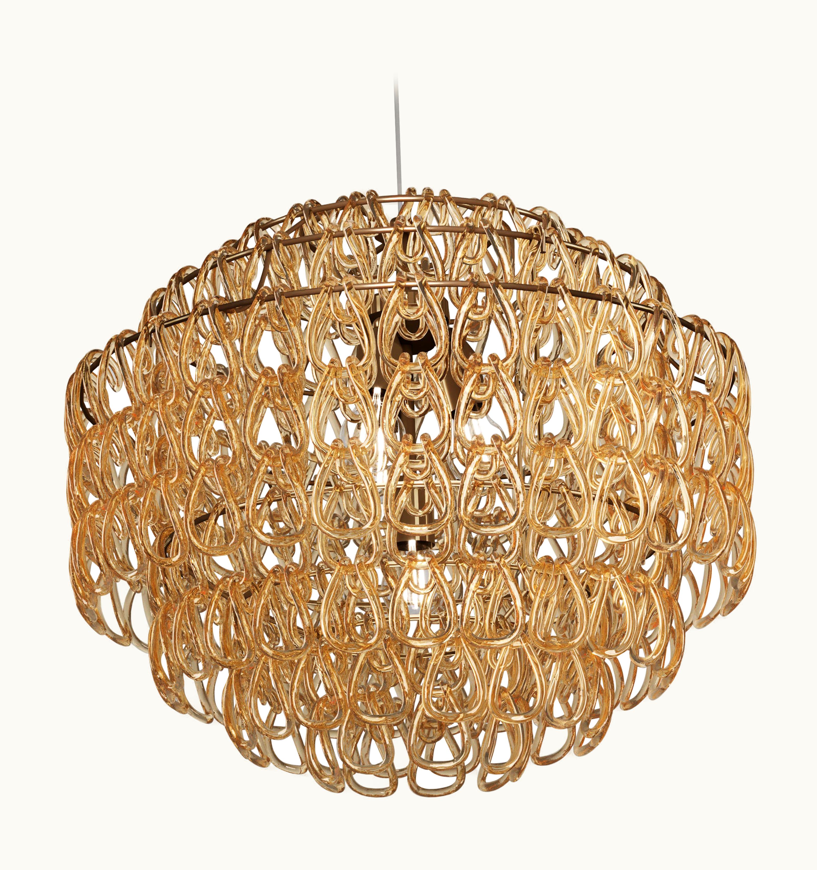 Angelo Mangiarotti Angelo Mangiarotti VIstosi Minigiogali SP 65 Pendant Light In Crystal Amber With Matt Bronze Frame