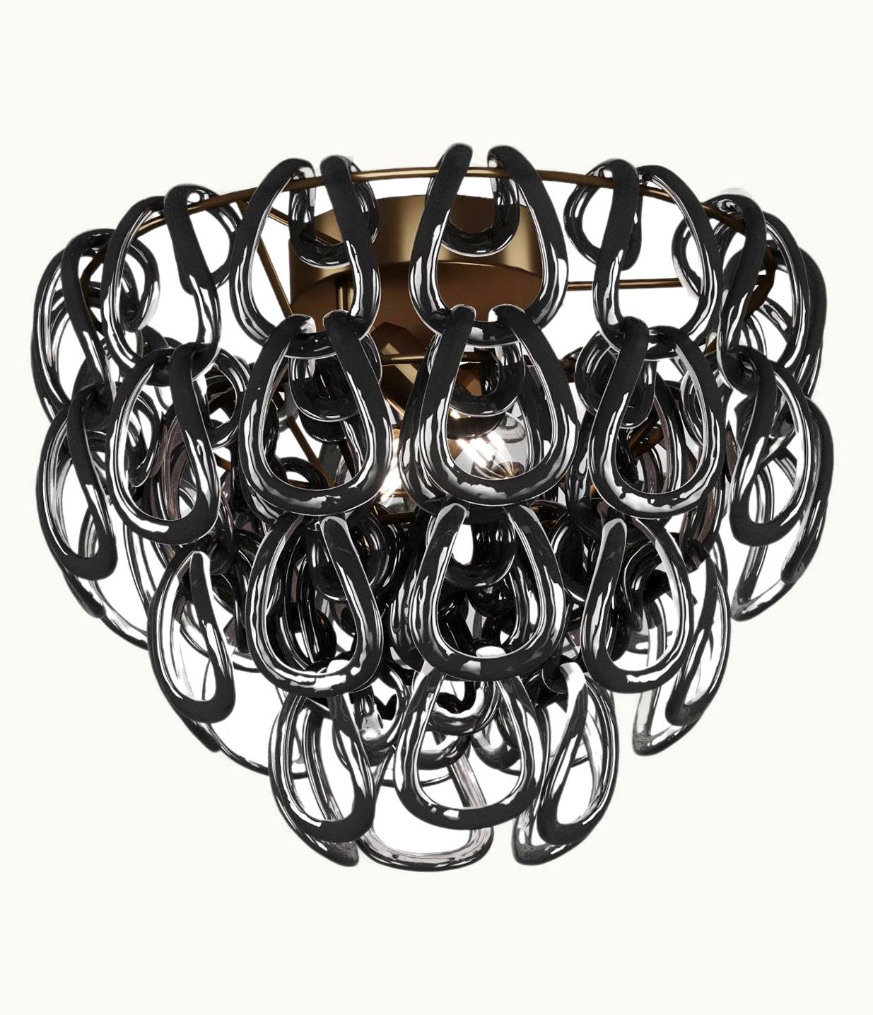 Angelo Mangiarotti Angelo Mangiarotti VIstosi Giogali PL 40 Flush Mount In Black Glass With Matt Bronze Frame