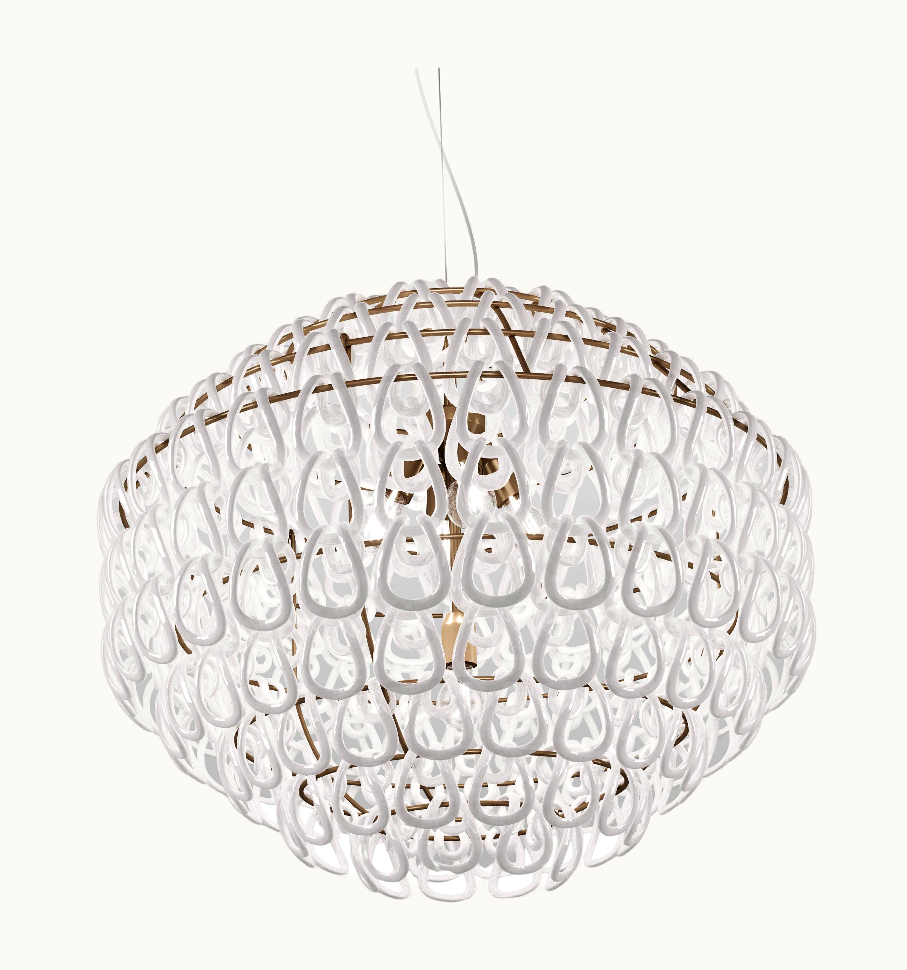 Angelo Mangiarotti Angelo Mangiarotti VIstosi Giogali SP 85 Pendant Light In White Glass With Matt Bronze Frame