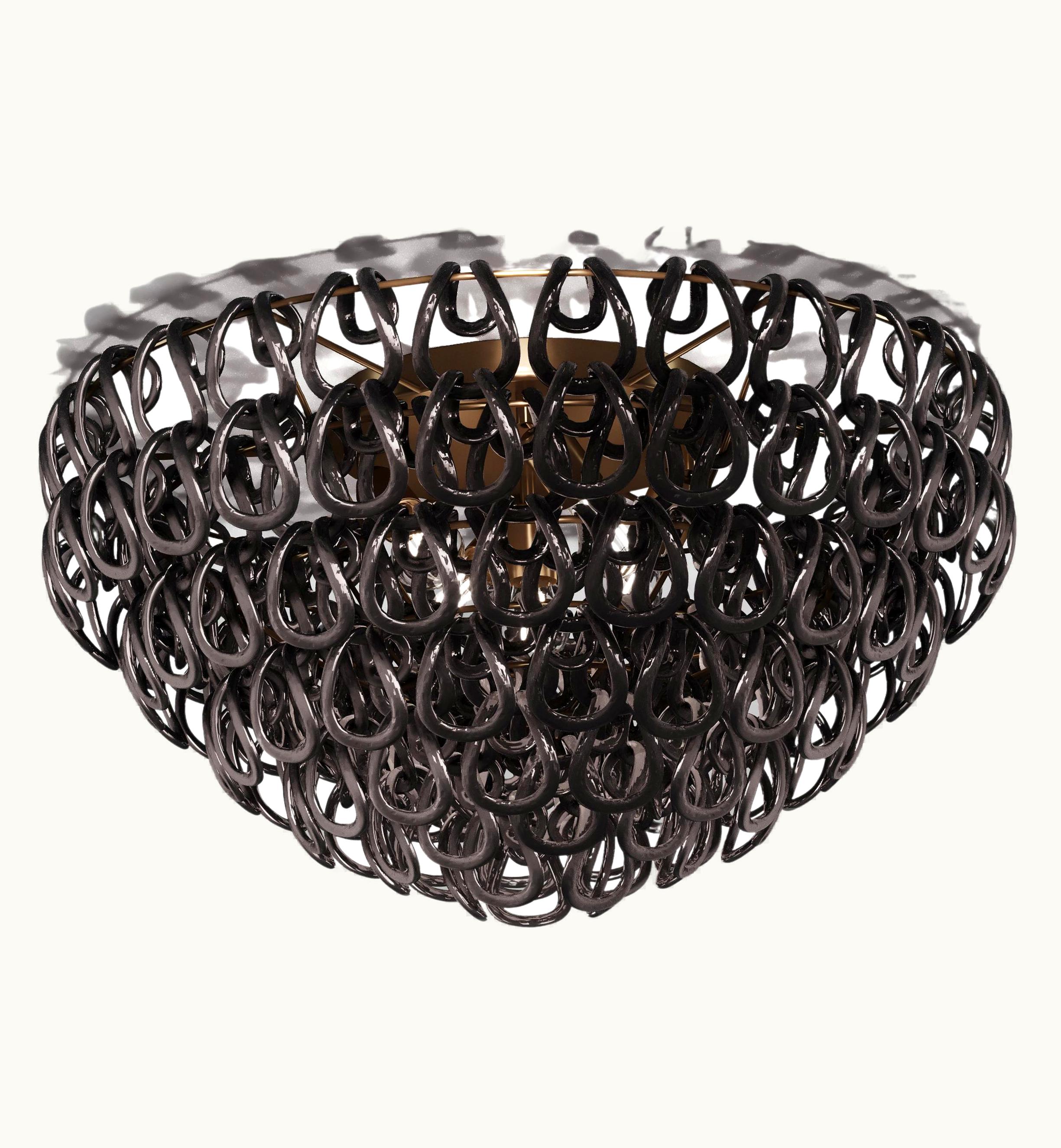 Angelo Mangiarotti Angelo Mangiarotti VIstosi Giogali PL 80 Flush Mount In Black Glass With Matt Bronze Frame