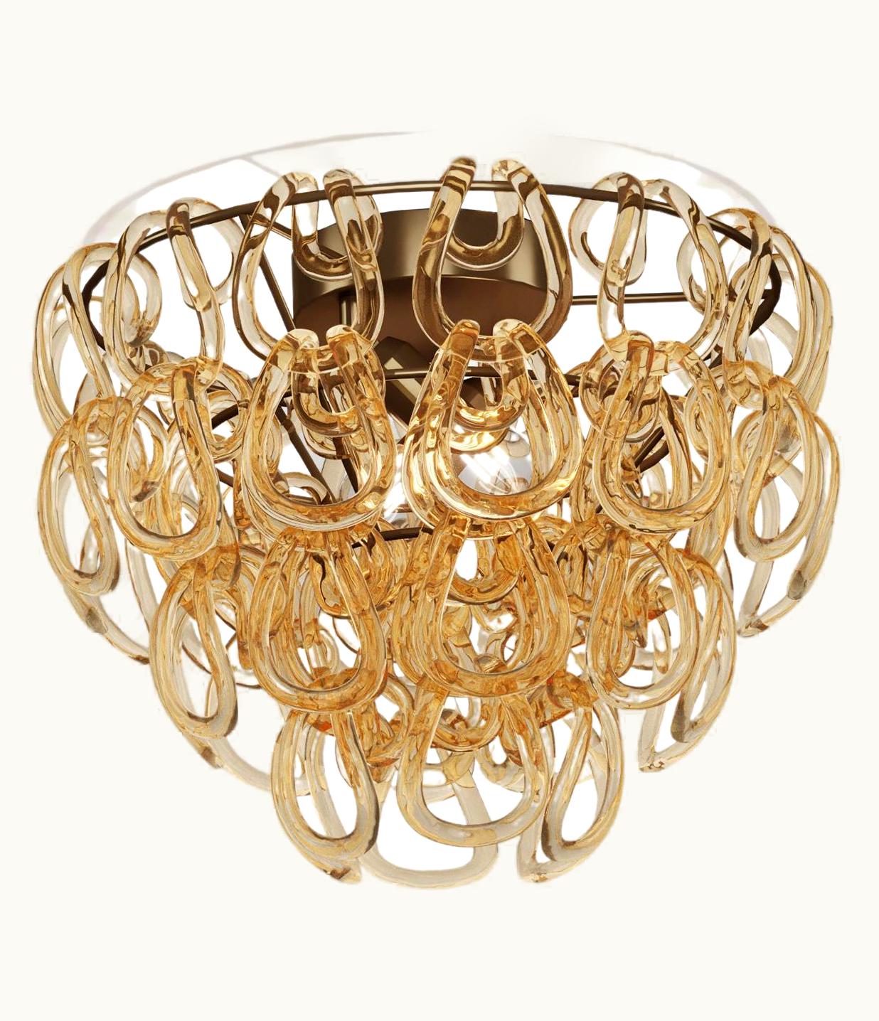 Angelo Mangiarotti Angelo Mangiarotti VIstosi Giogali PL 40 Flush Mount In Crystal Amber With Matt Bronze Frame