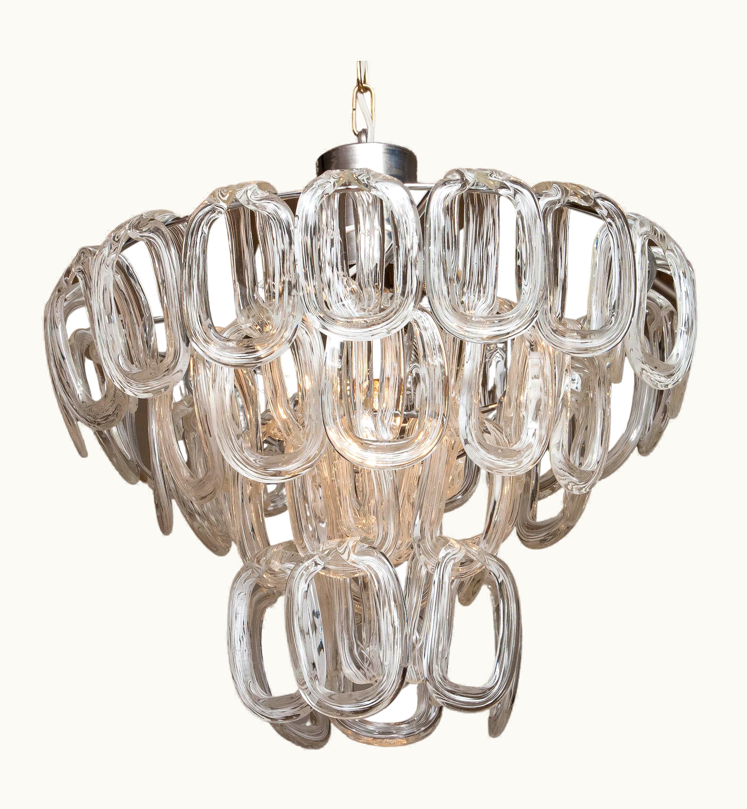 Angelo Mangiarotti Angelo Mangiarotti 1970s Italian Moderen Giogali Glass Chandelier By Angelo Mangiarotti For VIstosi