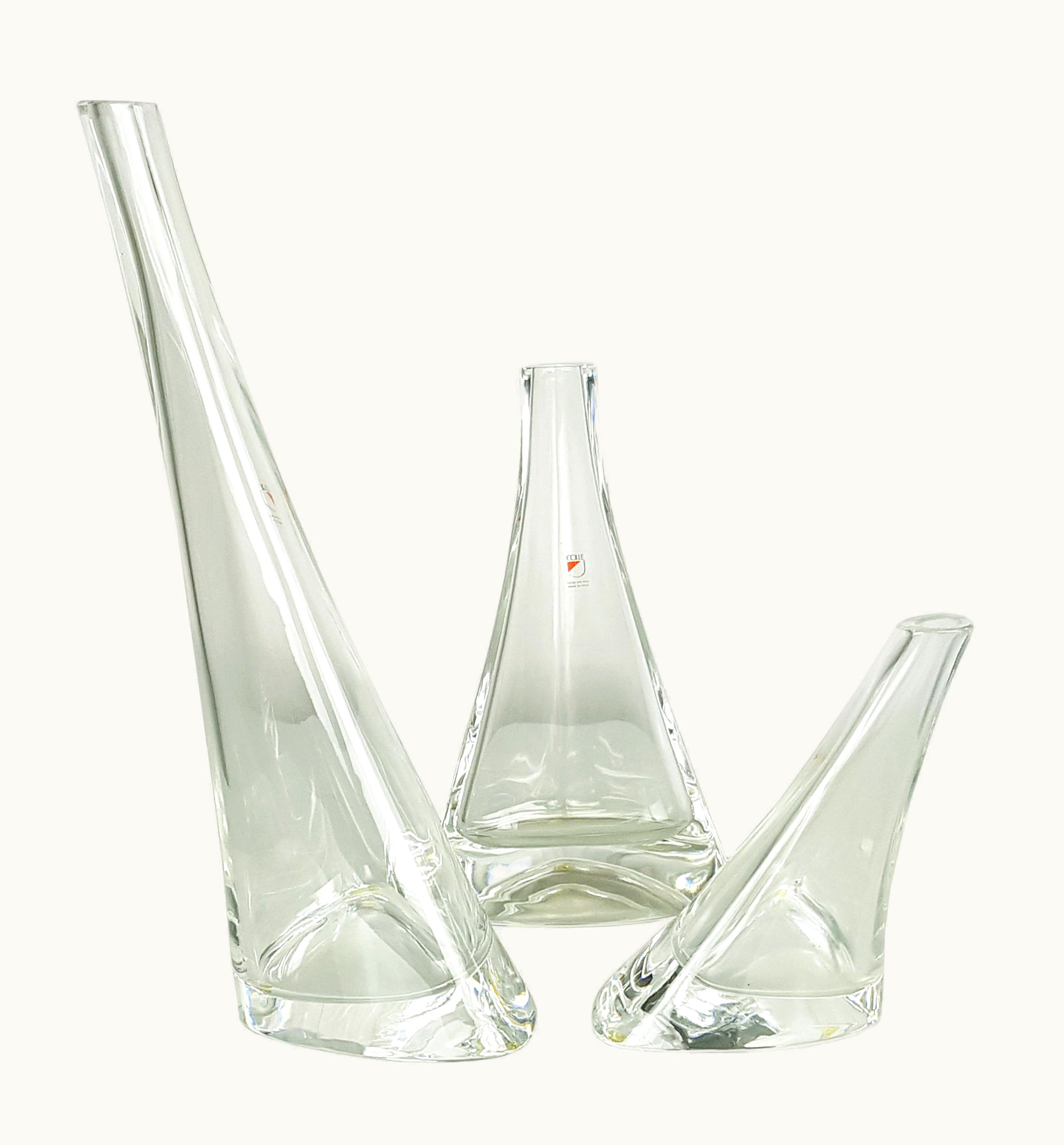 Angelo Mangiarotti Angelo Mangiarotti Set Of 3 Crystal Vases By Angelo Mangiarotti For Cristalleria Colle, 1980s