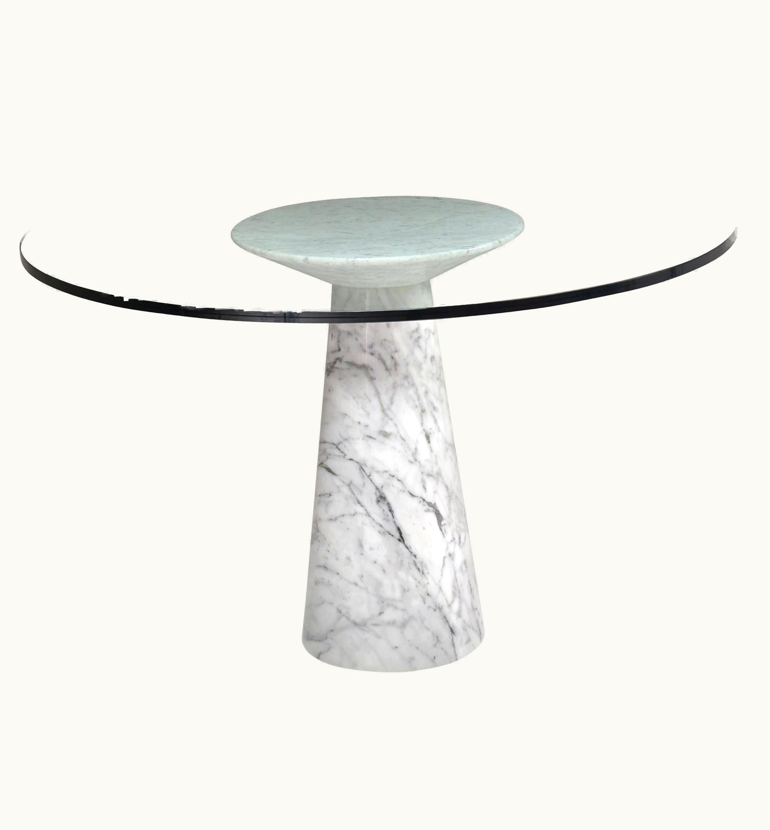 Angelo Mangiarotti Angelo Mangiarotti Round Pedestal Dining Table, Marble And Glass, Italy, 1970