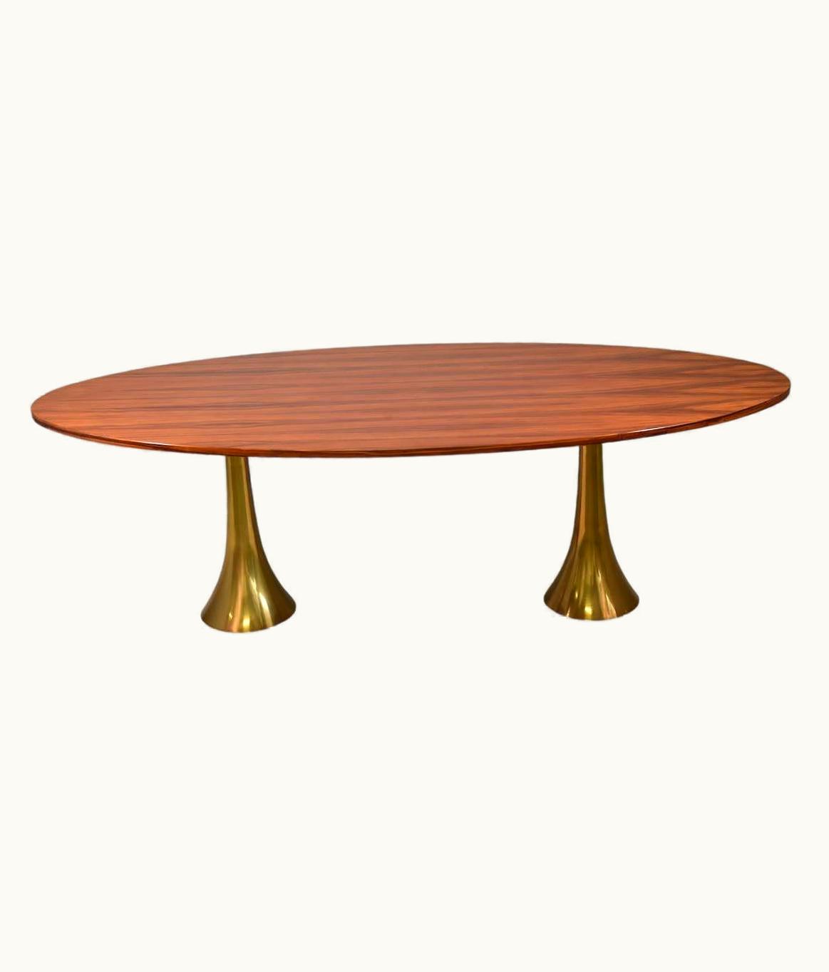 Angelo Mangiarotti Angelo Mangiarotti Rare Angelo Mangiarotti Bernini Oval Table, Bronze Legs And Wooden Top, 1957