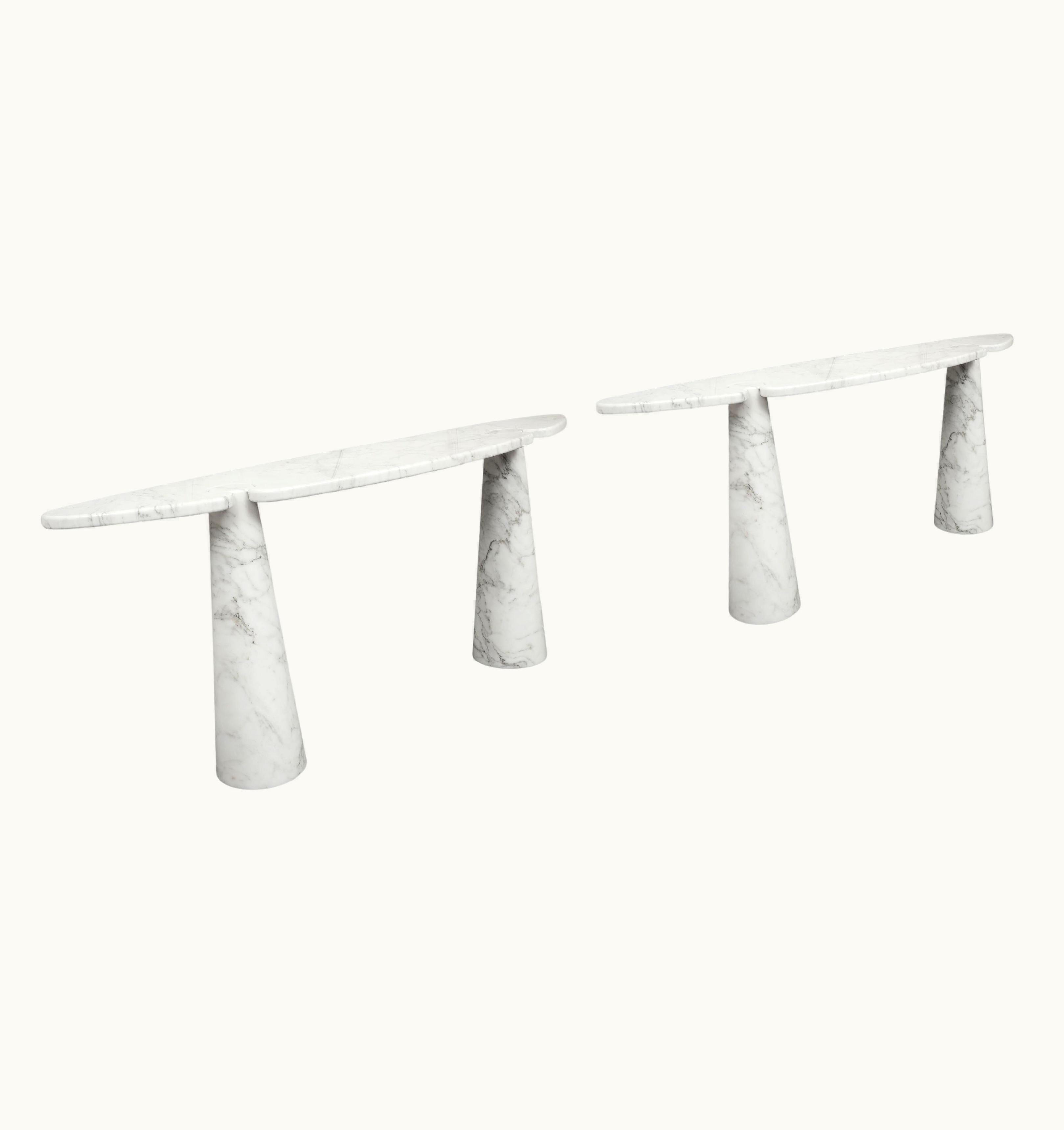 Angelo Mangiarotti Angelo Mangiarotti For Skipper Pair Of Carrara Marble Consoles From Eros Series
