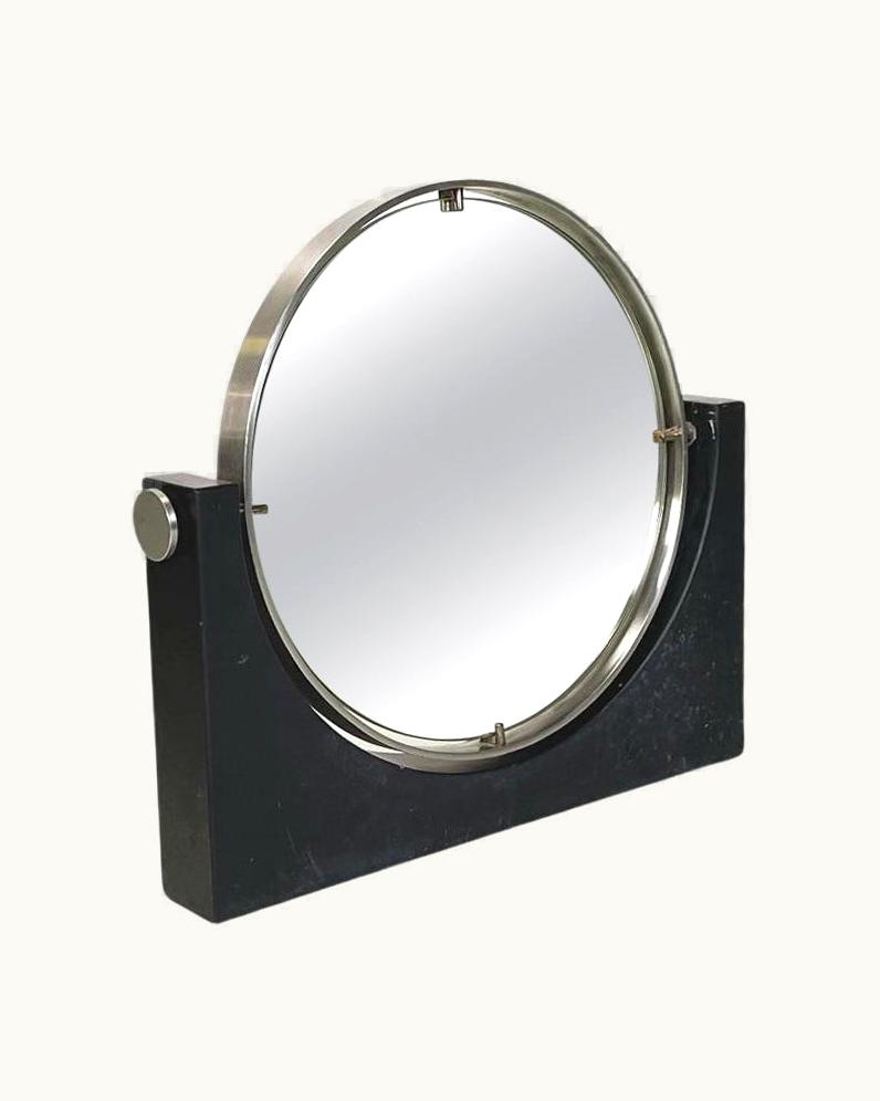 Angelo Mangiarotti Angelo Mangiarotti Italian Modern Table Mirror In Slate An Metal By Angelo Mangiarotti, 1980s