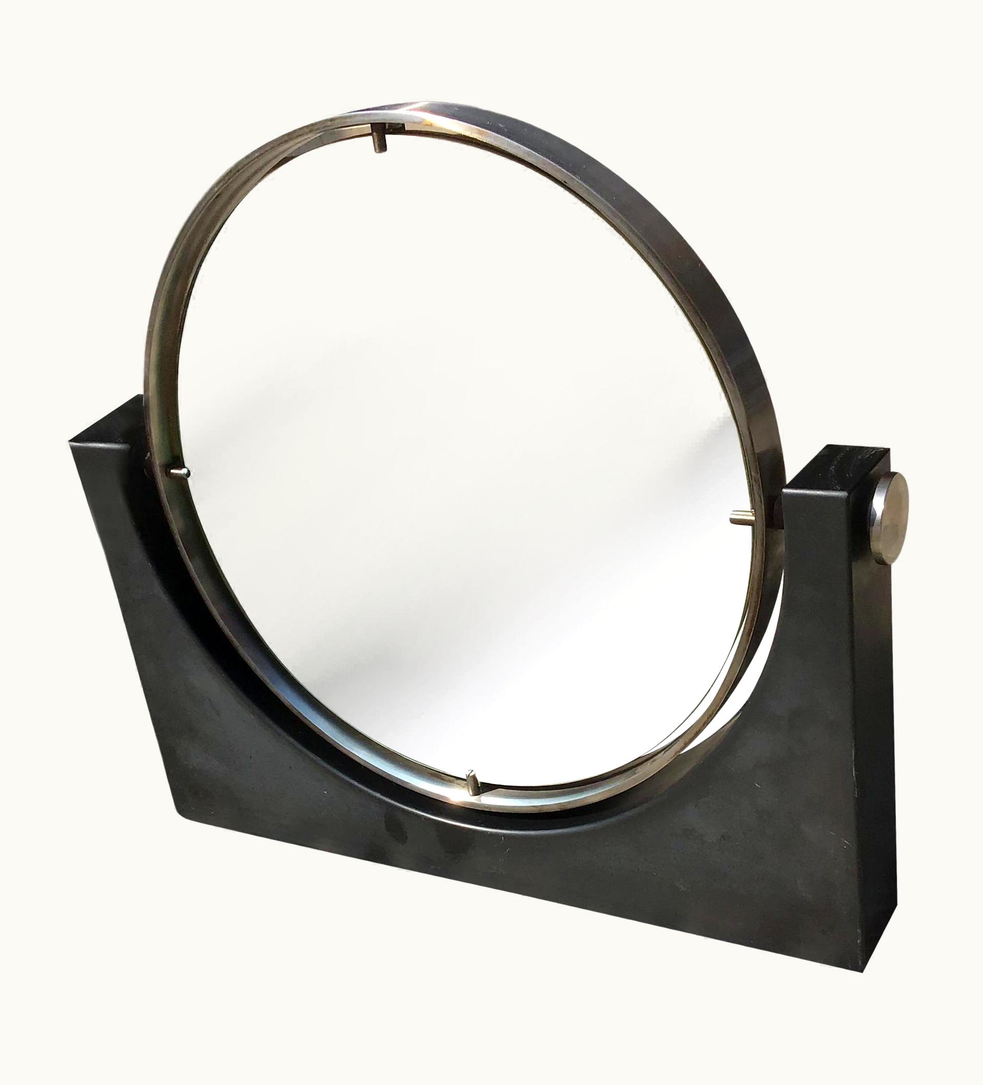 Angelo Mangiarotti Angelo Mangiarotti Mirror 1960 Ardesia Metal Crome Mirror, Italy