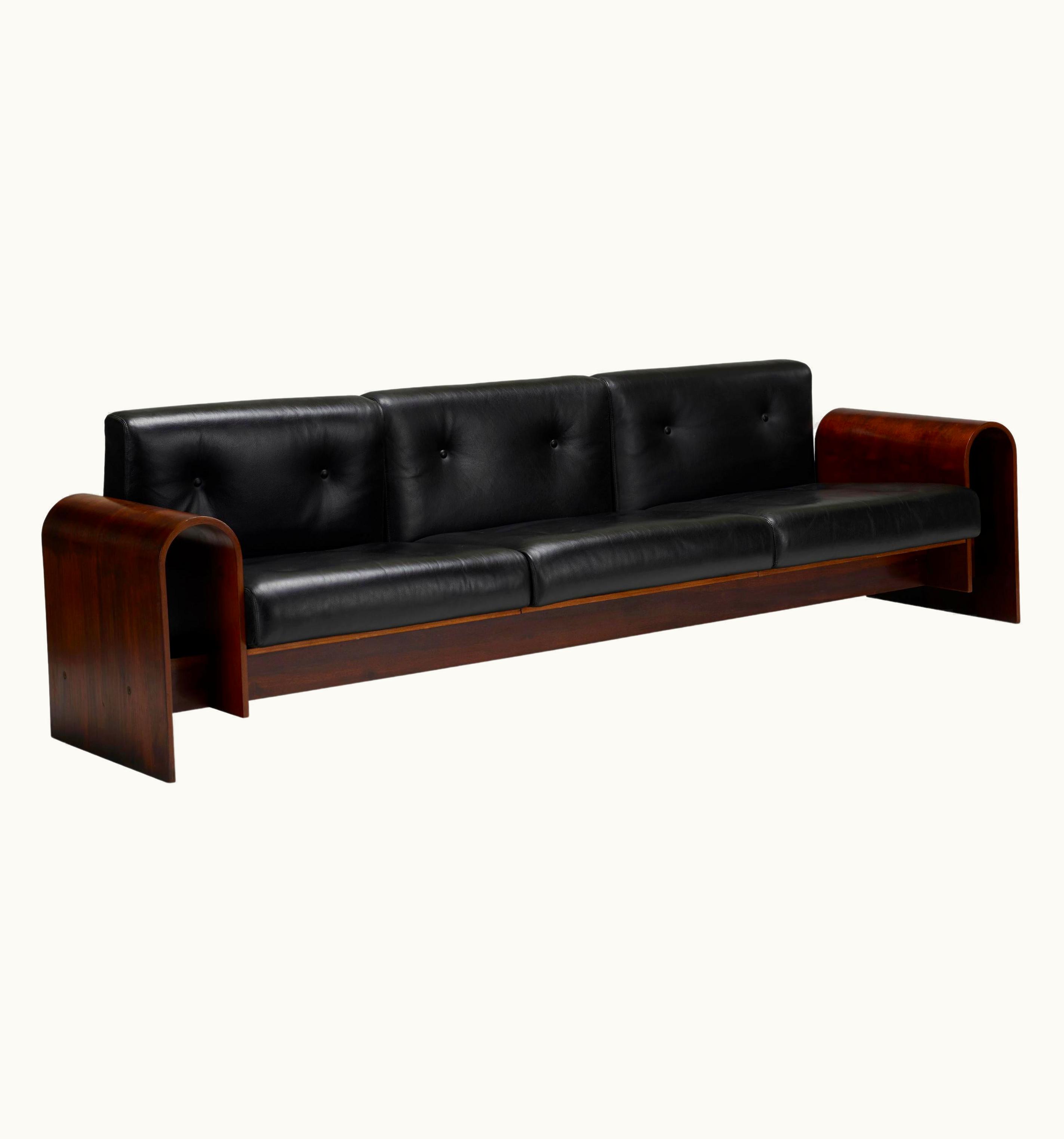 Oscar Niemeyer Exceptional Sofa In Rosewood And Leather, Hotel SESC, Brazil 1990