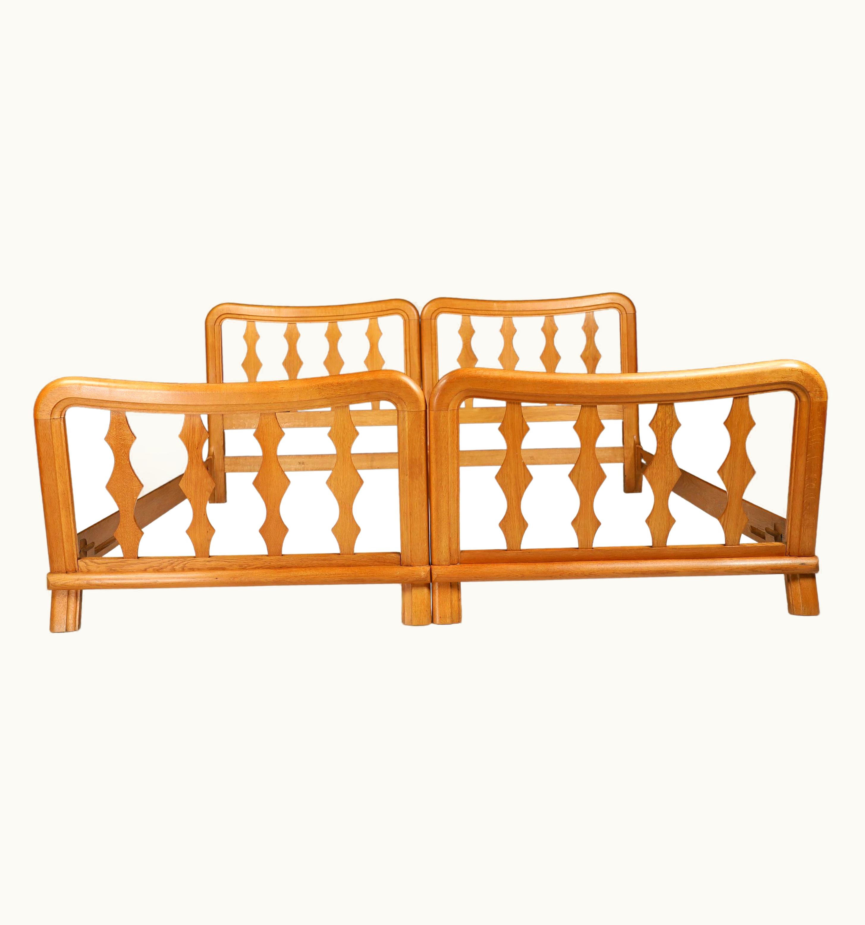 Guillerme et Chambron Guillerme et Chambron Mid-Century Modern Guillerme & Chambron Bed Frames In Blond Oak, France 1960s