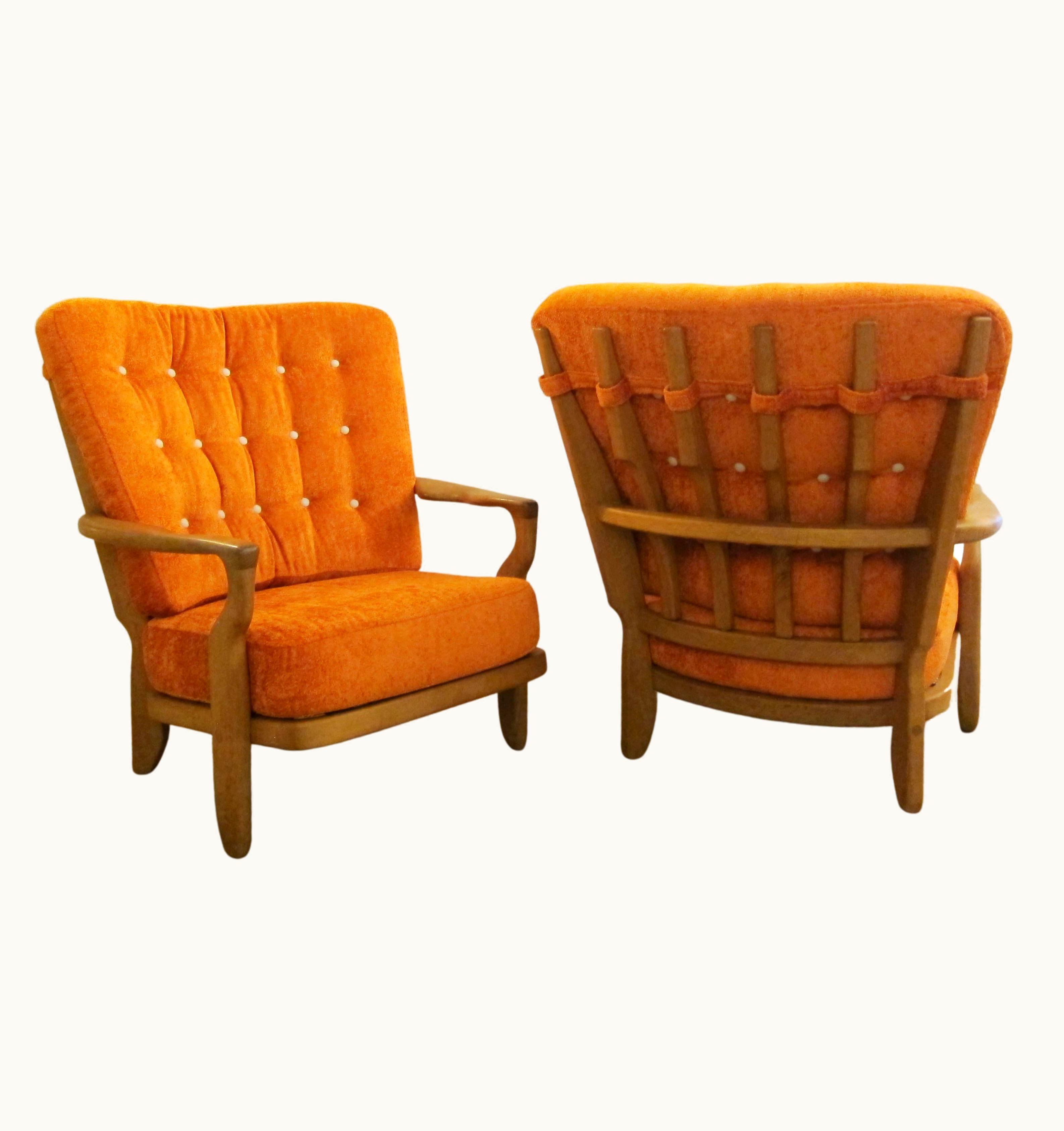 Guillerme et Chambron Guillerme et Chambron Pair Of French Mid Century Modern Oak Lounge Chairs By Guillerme Et Chambron