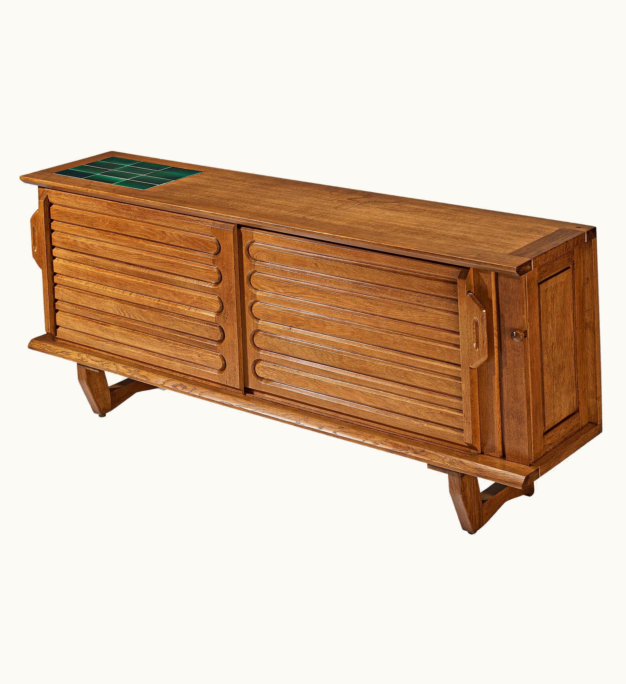 Guillerme et Chambron Guillerme et Chambron Sideboard In Oak With Green Ceramic Tiles