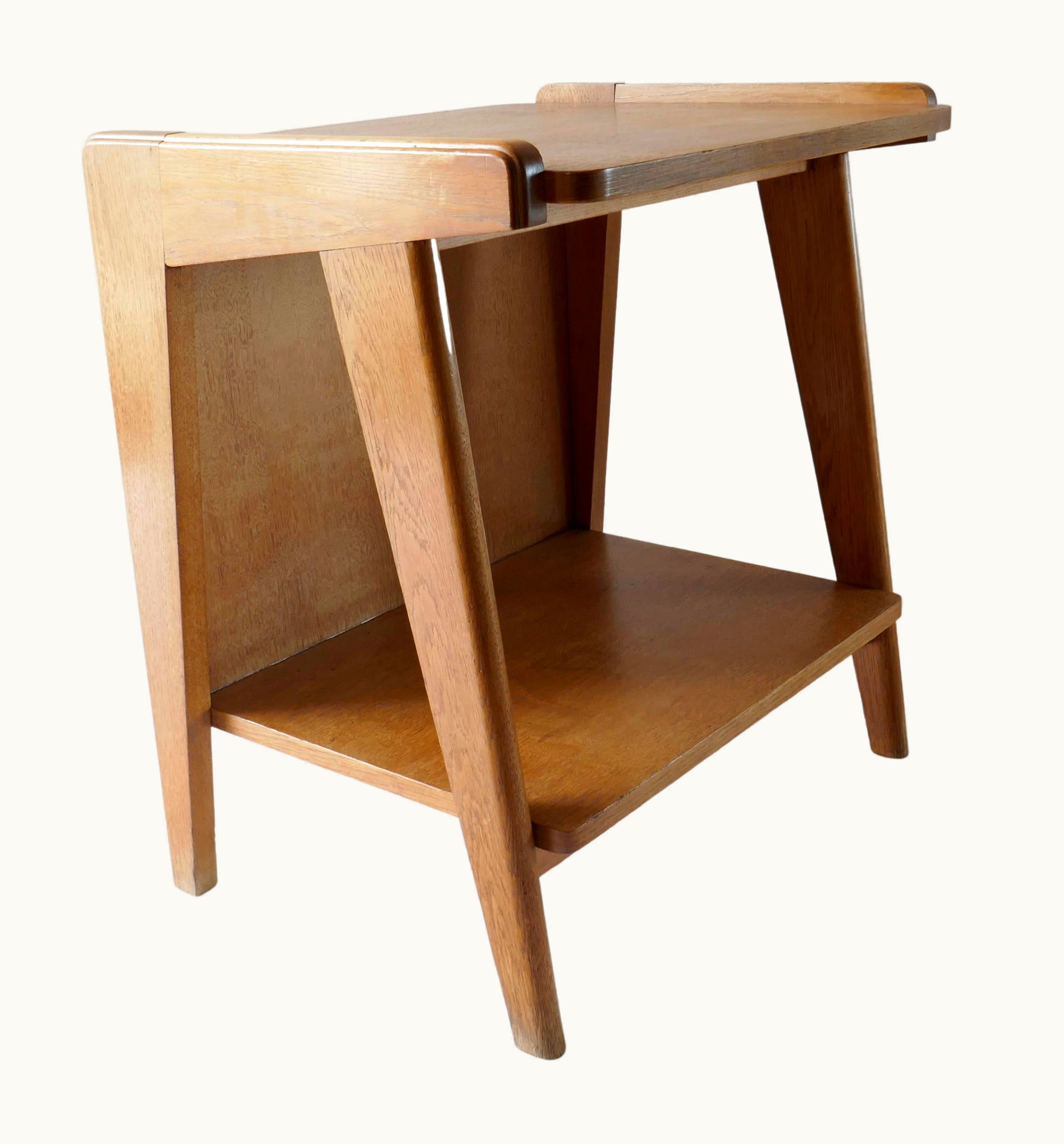 Guillerme et Chambron Guillerme et Chambron Oak Side Table Or Night Stand, France, 1960s