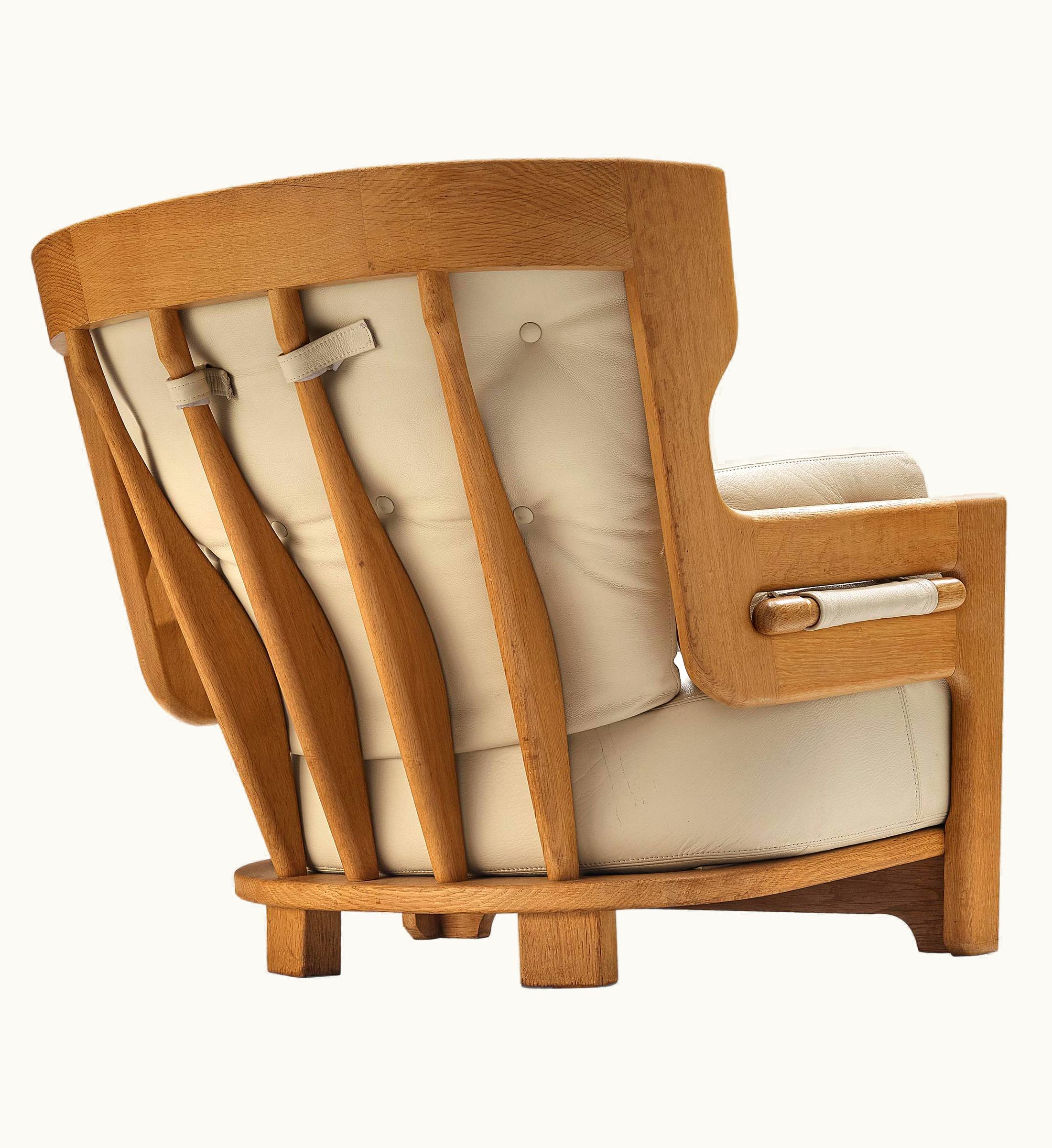 Guillerme et Chambron Guillerme et Chambron 'Denis' Lounge Chair In Solid Oak And Leather