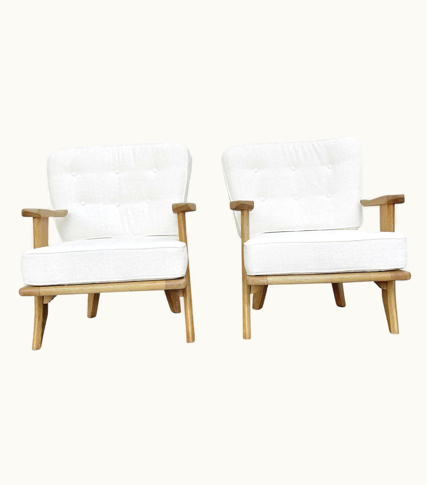 Guillerme et Chambron Guillerme et Chambron 20th Century, White French Pair Of Oak Lounge Chairs By Guillerme Et Chambron