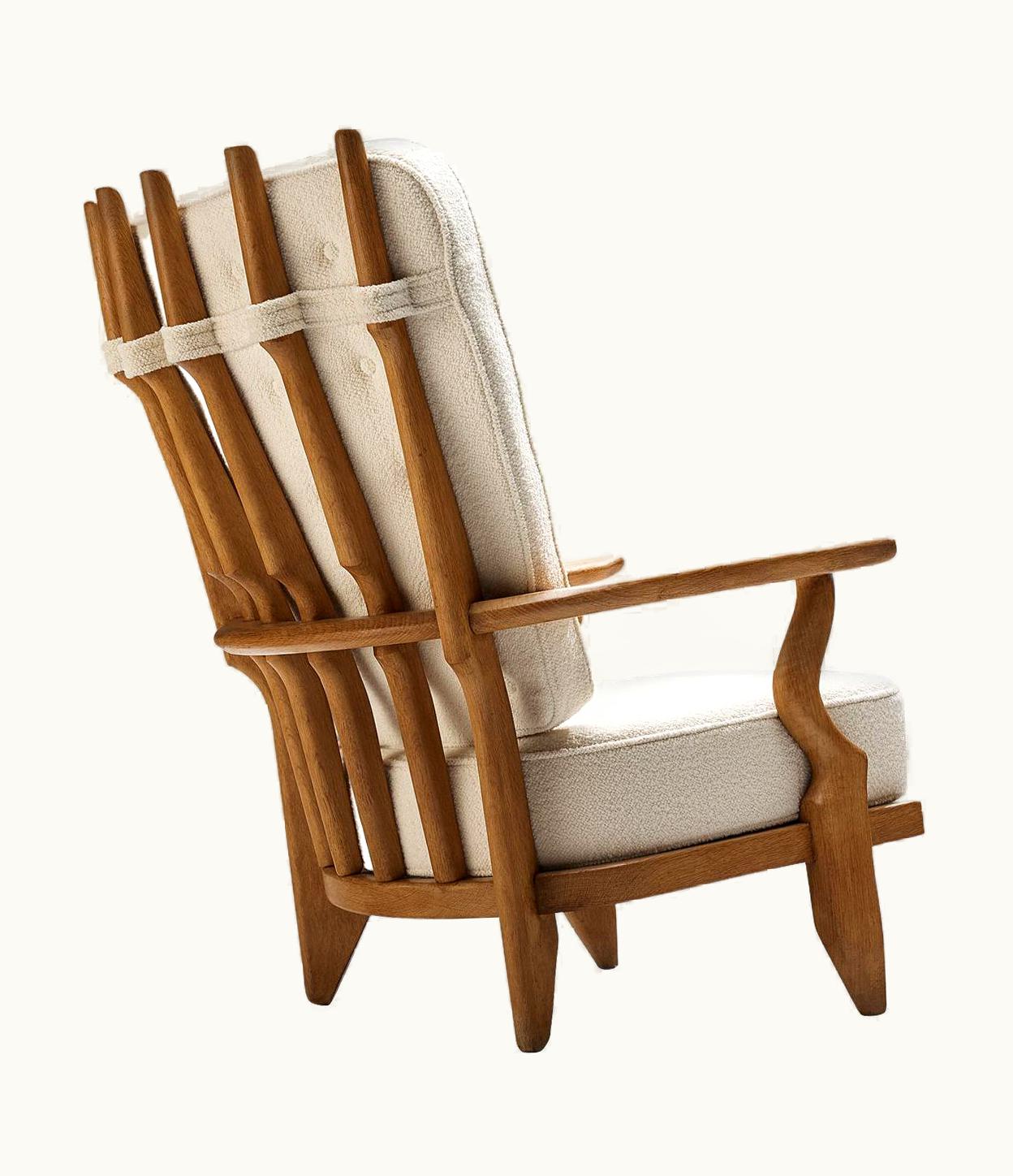 Guillerme et Chambron Guillerme et Chambron 'Grand Repos' Lounge Chair In Oak And White Upholstery