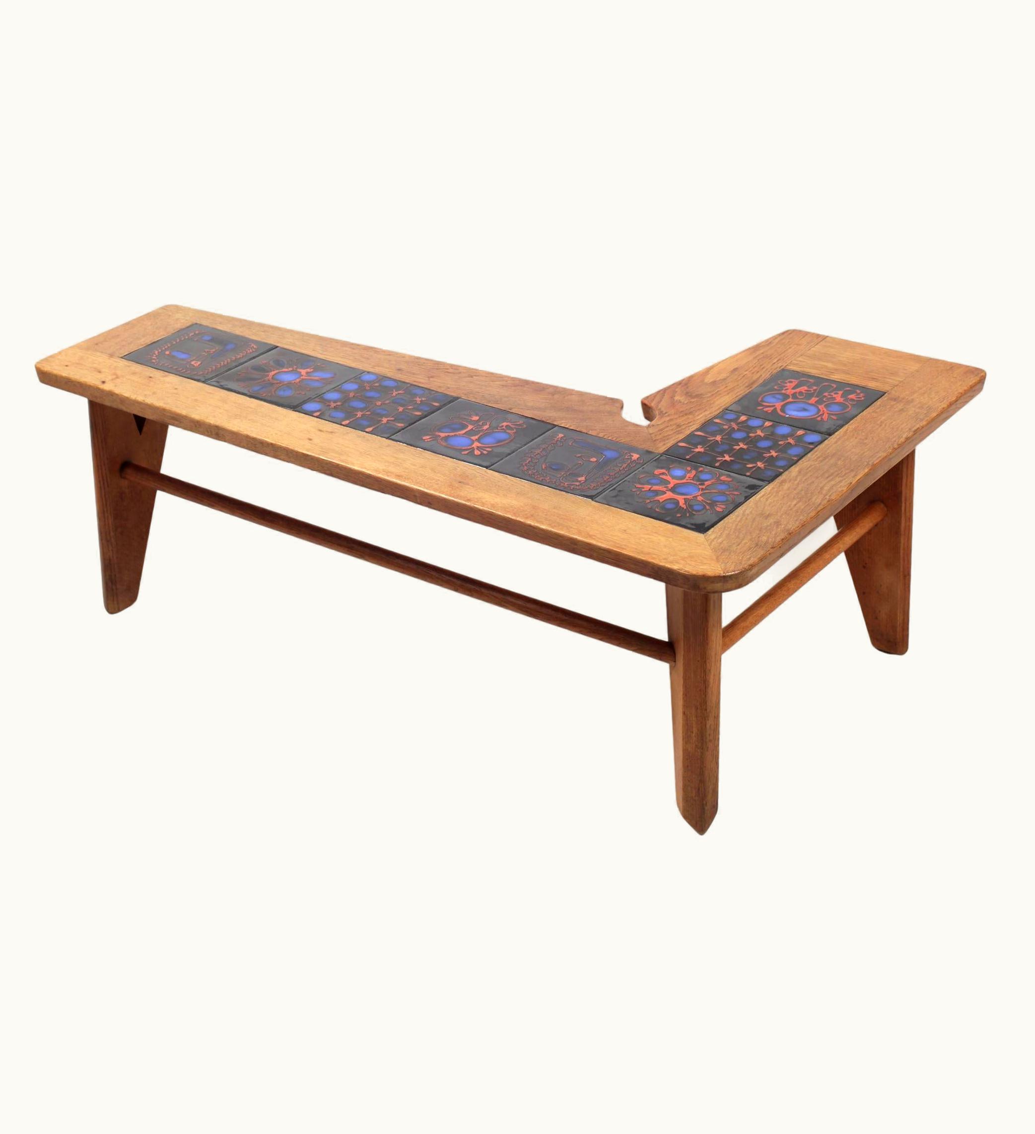 Guillerme et Chambron Guillerme et Chambron Solid Oak And Ceramics Coffee Table France Circa 1965
