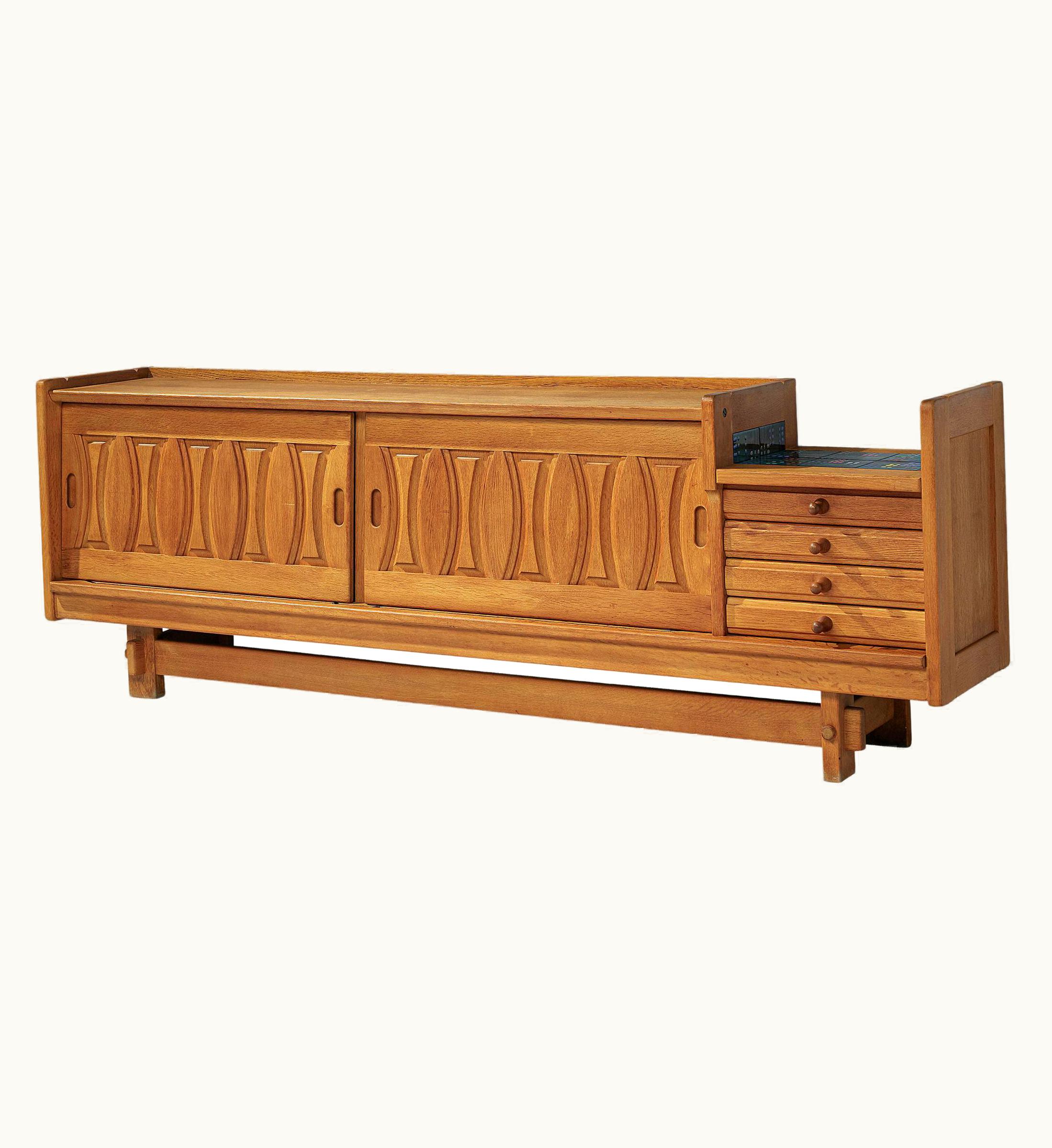 Guillerme et Chambron Guillerme et Chambron Sideboard In Oak With Ceramics