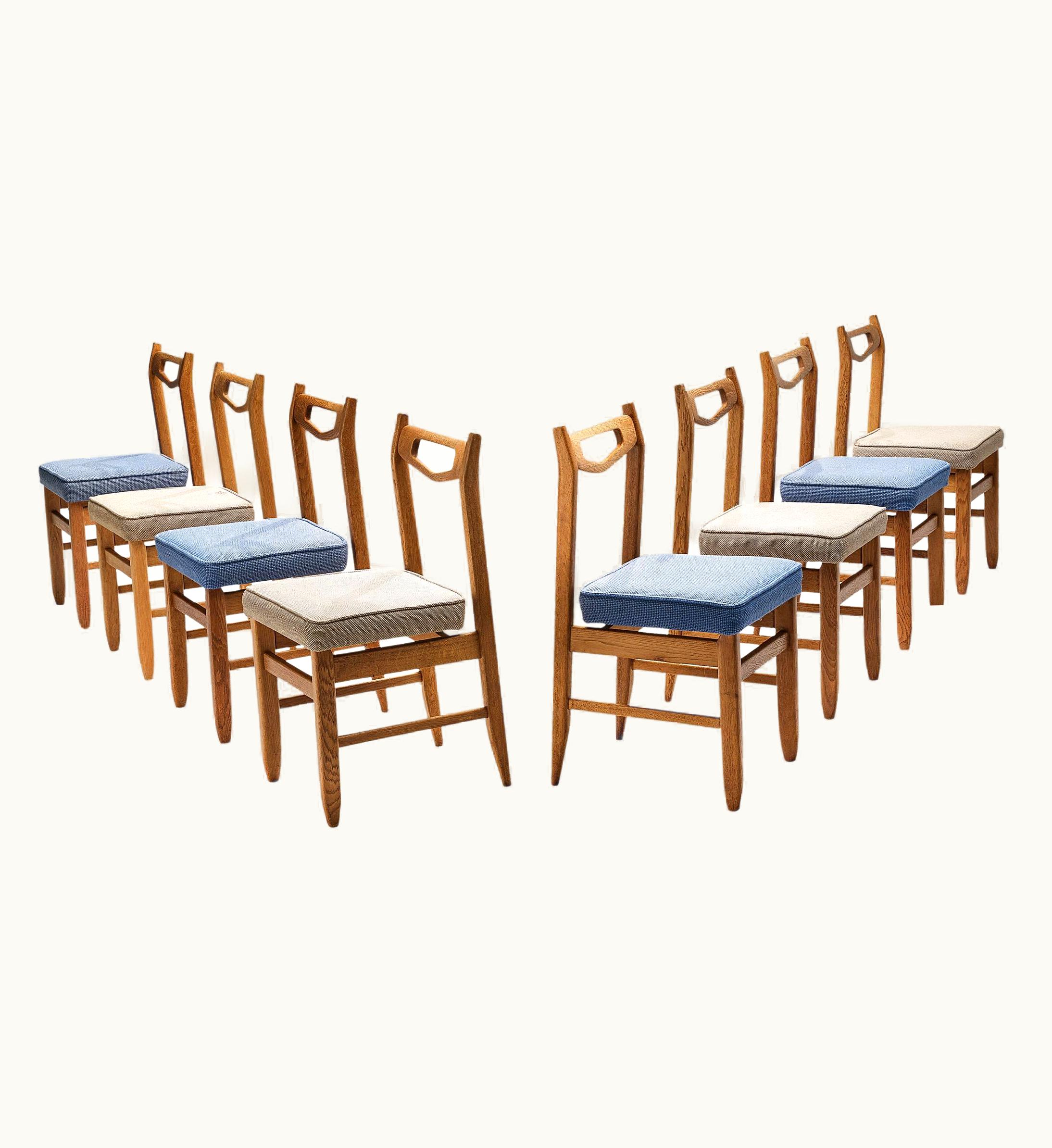 Guillerme et Chambron Guillerme et Chambron Set Of Eight 'Benoit' Dining Chairs In Oak And Fabric