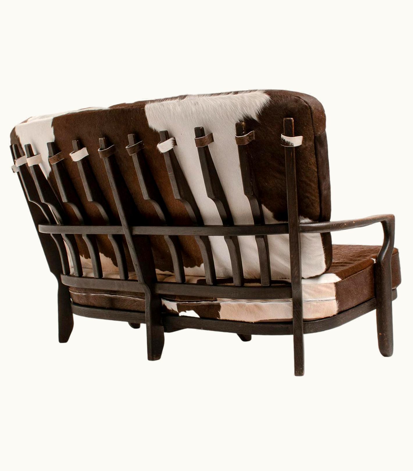 Guillerme et Chambron Guillerme et Chambron 'Juliette' Sofa By Guillerme Et Chambron In Solid Stained Oak And Cowhide, 1950s