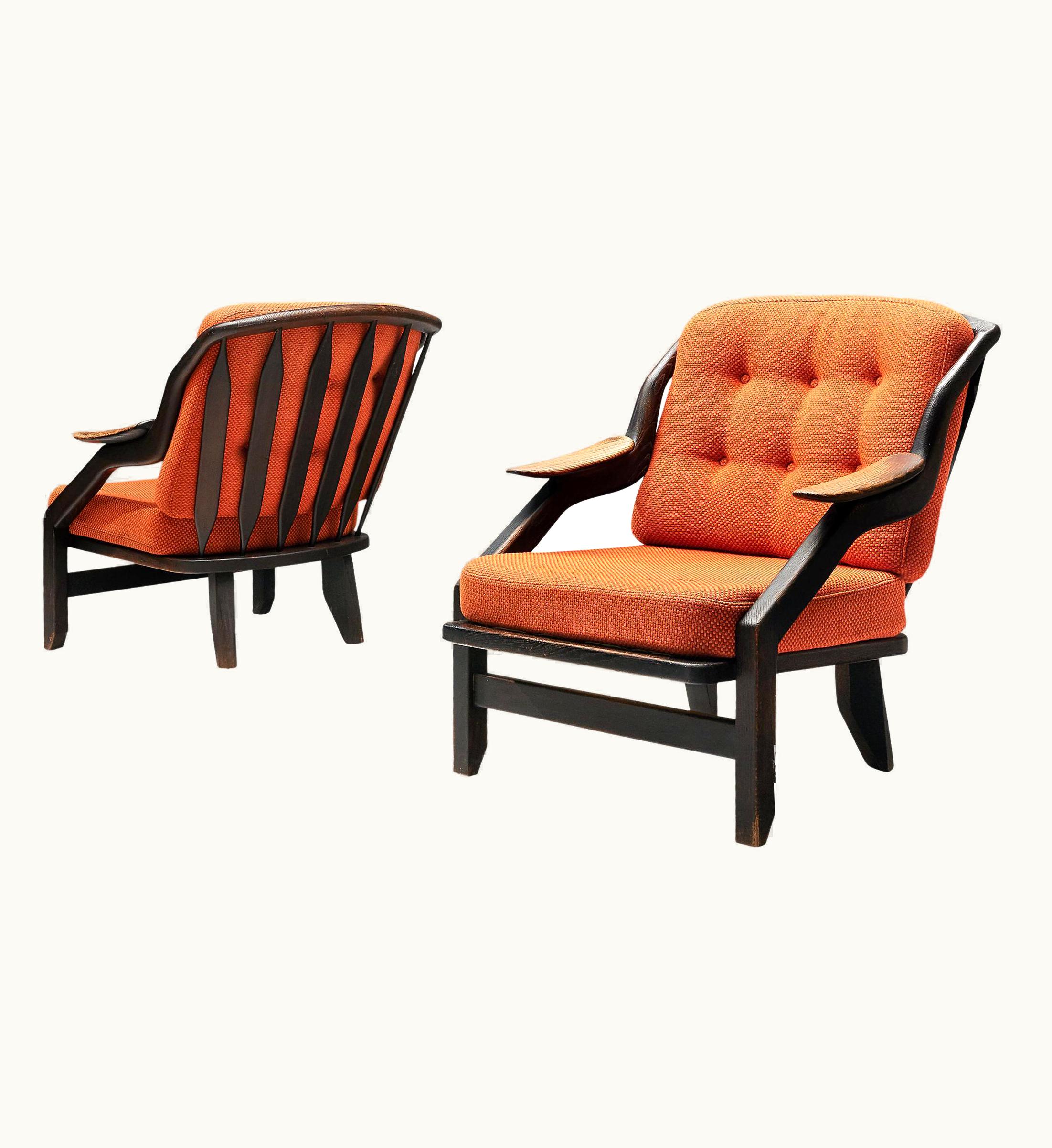 Guillerme et Chambron Guillerme et Chambron Pair Of 'Gregoire' Lounge Chairs In Orange Upholstery