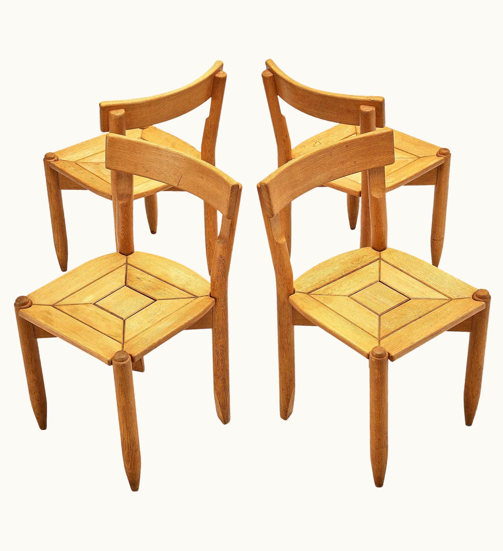 Guillerme et Chambron Guillerme & Chambron Set Of Four Dining Chairs 'Trèfle' In Solid Oak