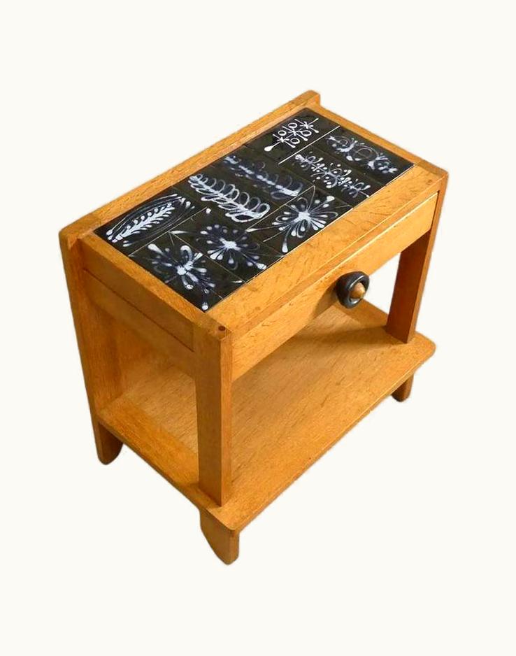 Guillerme et Chambron Guillerme et Chambron, Oak And Ceramic Nightstand Circa 1970