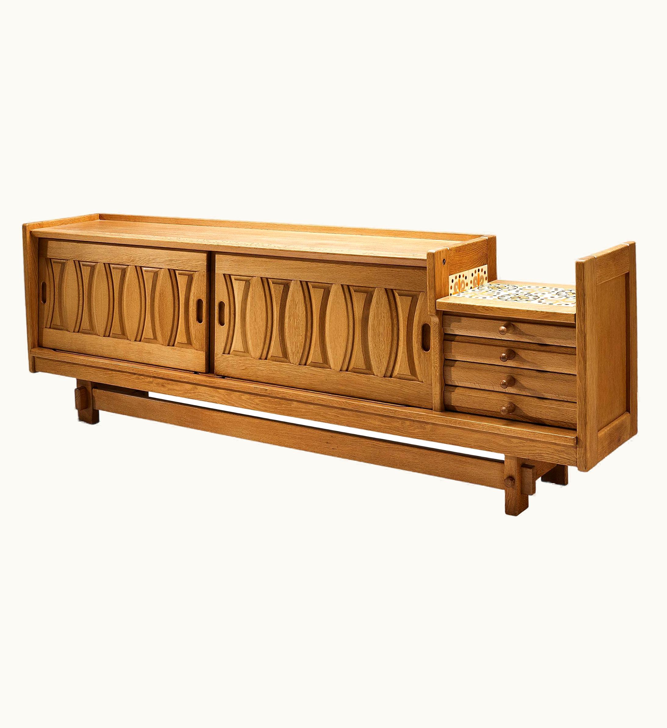 Guillerme et Chambron Guillerme et Chambron Sideboard In Solid Oak And Ceramics