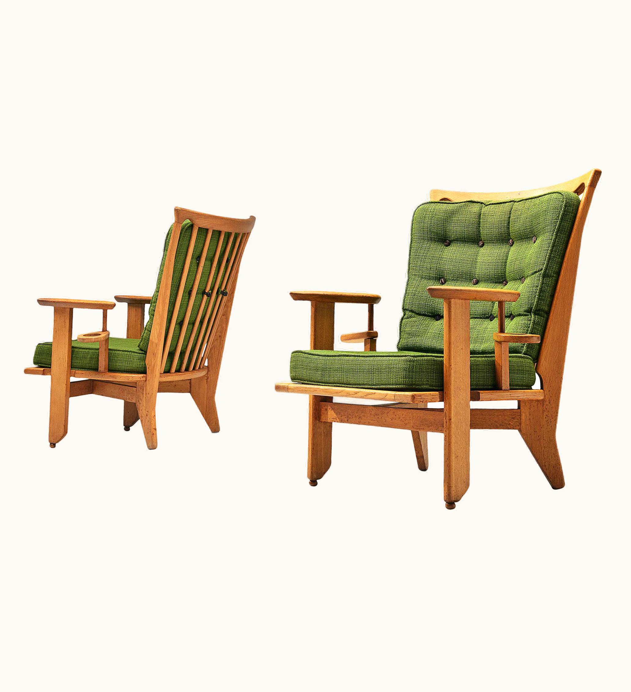 Guillerme et Chambron Guillerme et Chambron Pair Of Lounge Chairs In Oak And Green Upholstery