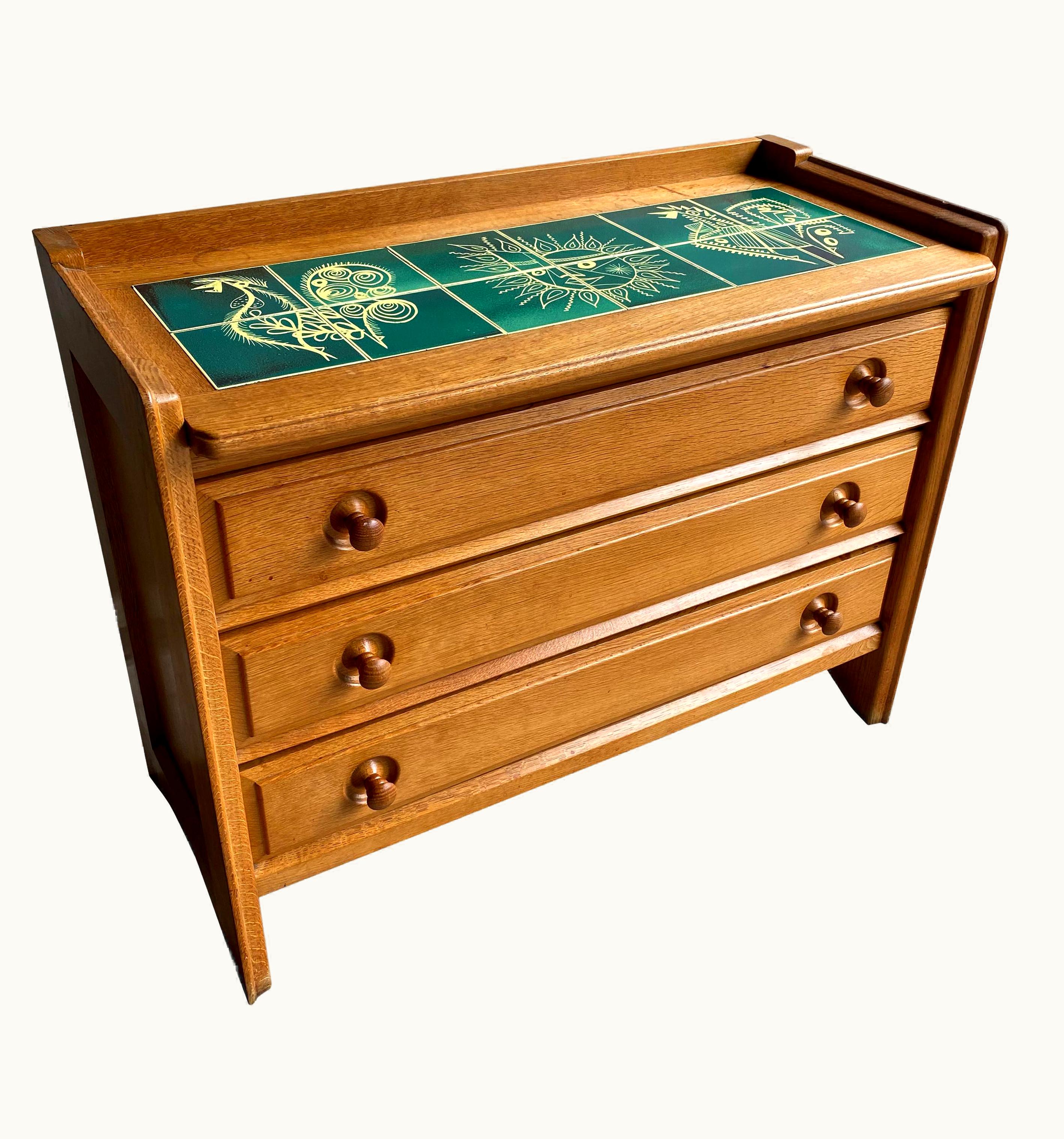 Boleslaw Danikowski;Votre Maison;Guillerme et Chambron Boleslaw Danikowski;Votre Maison;Guillerme et Chambron Oak & Tile Chest Of Drawers Guillerme & Chambron, France, 1950's