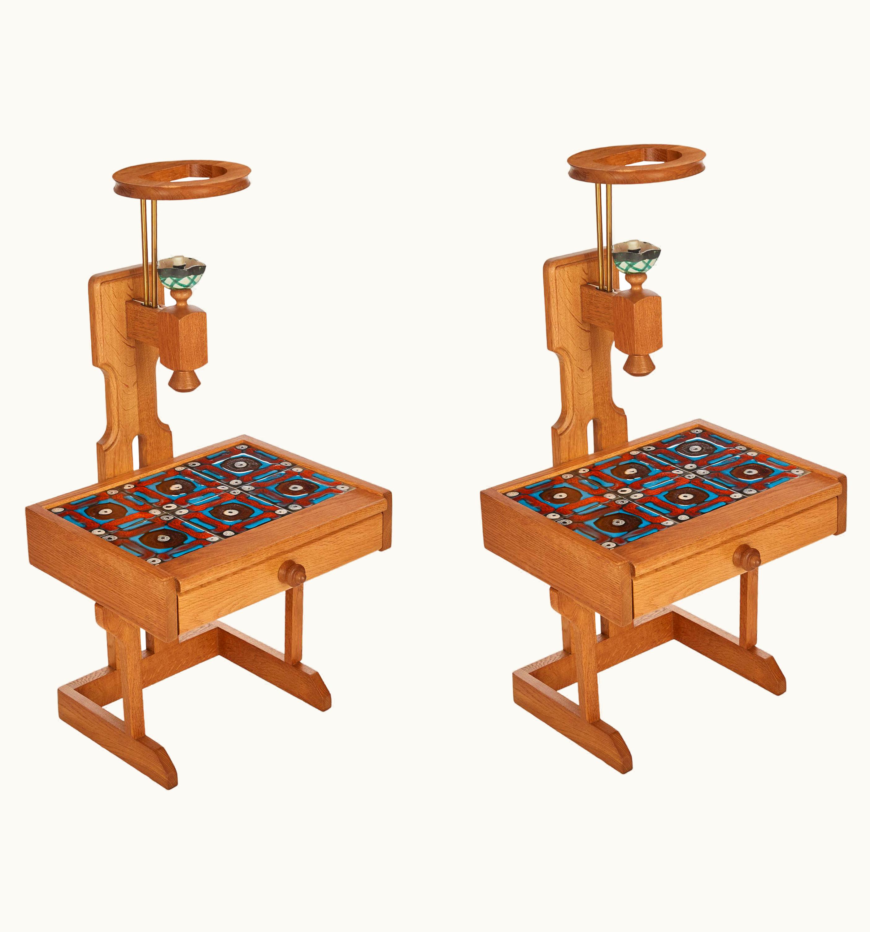 Guillerme et Chambron Guillerme et Chambron, Pair Of Side Tables With Lamps, France, Midcentury