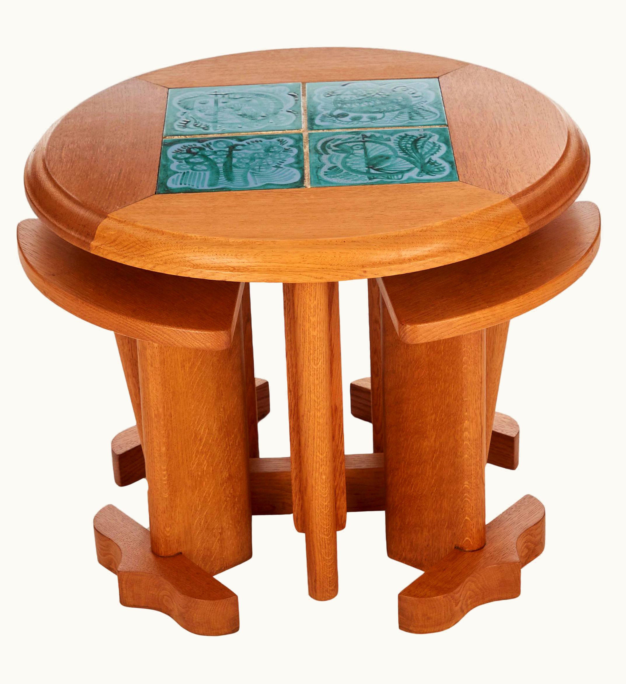 Guillerme et Chambron Guillerme et Chambron, Oak & Ceramic Coffee Table, France, Circa 1948