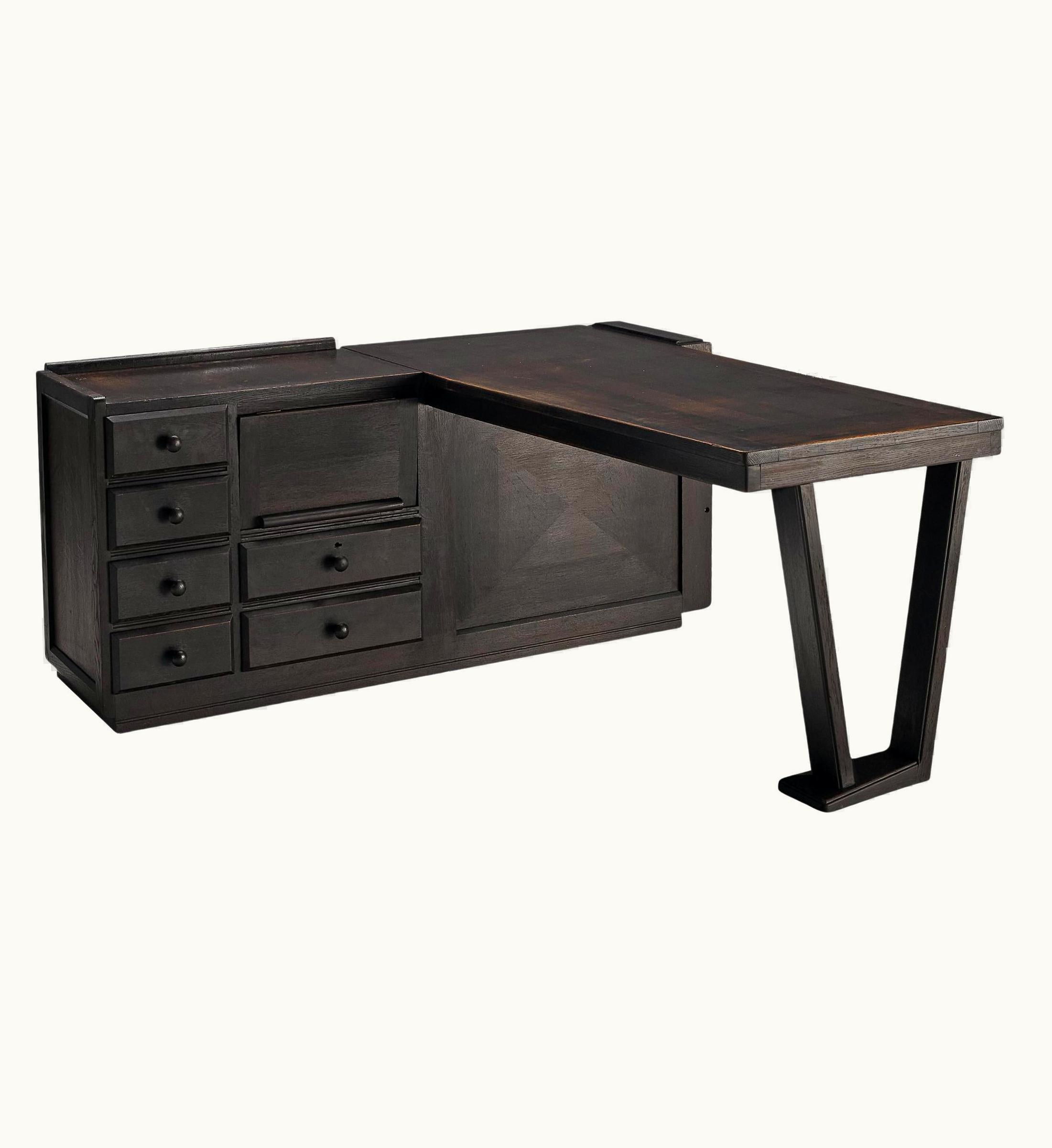 Guillerme et Chambron Guillerme et Chambron Free-Standing Corner Desk In Stained Oak