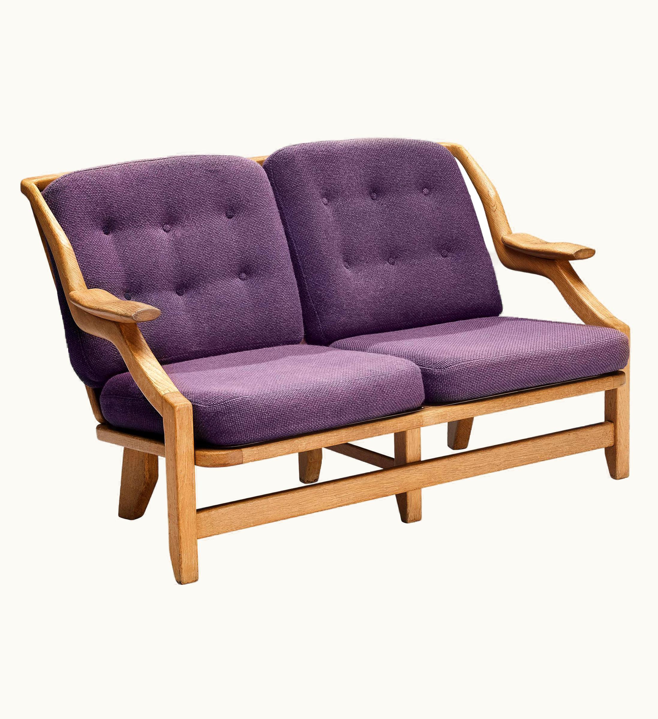 Guillerme et Chambron Guillerme et Chambron Sofa In Oak And Purple Upholstery
