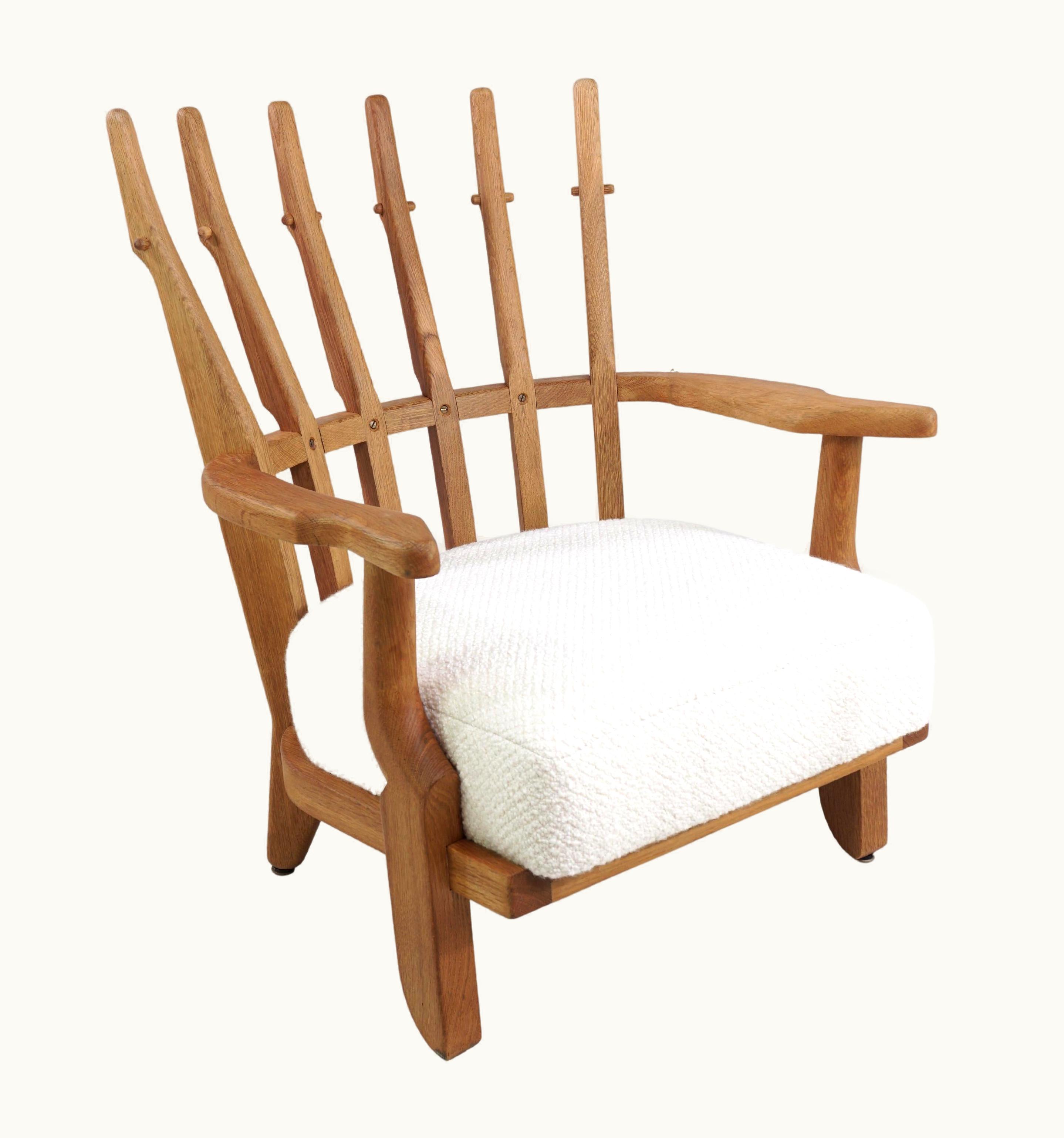 Guillerme et Chambron Guillerme et Chambron 1960s French Guillerme & Chambron Design Oak And Bouclé Fabric Armchair