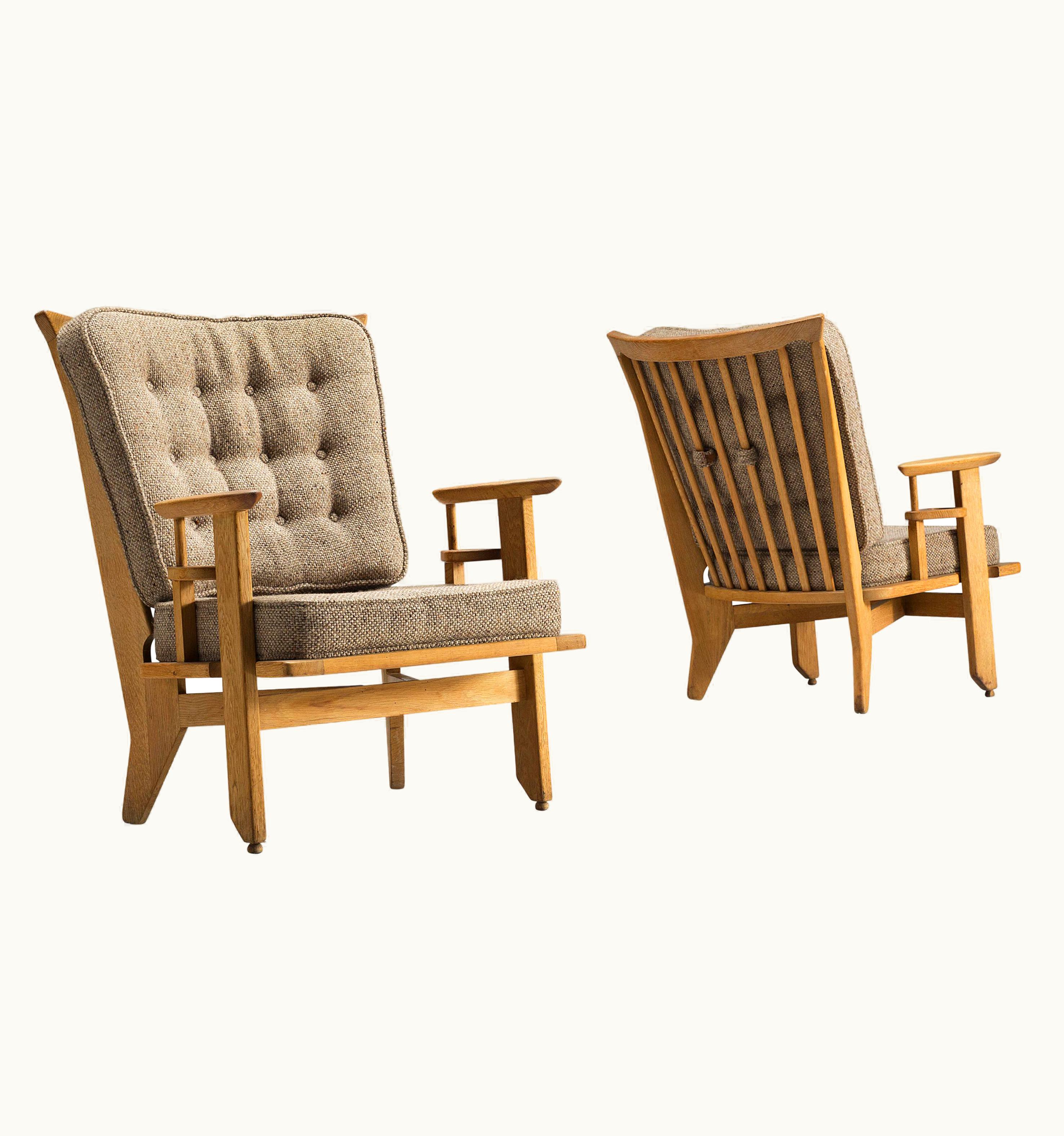Guillerme et Chambron Guillerme et Chambron Pair Of Lounge Chairs In Oak And Beige Upholstery