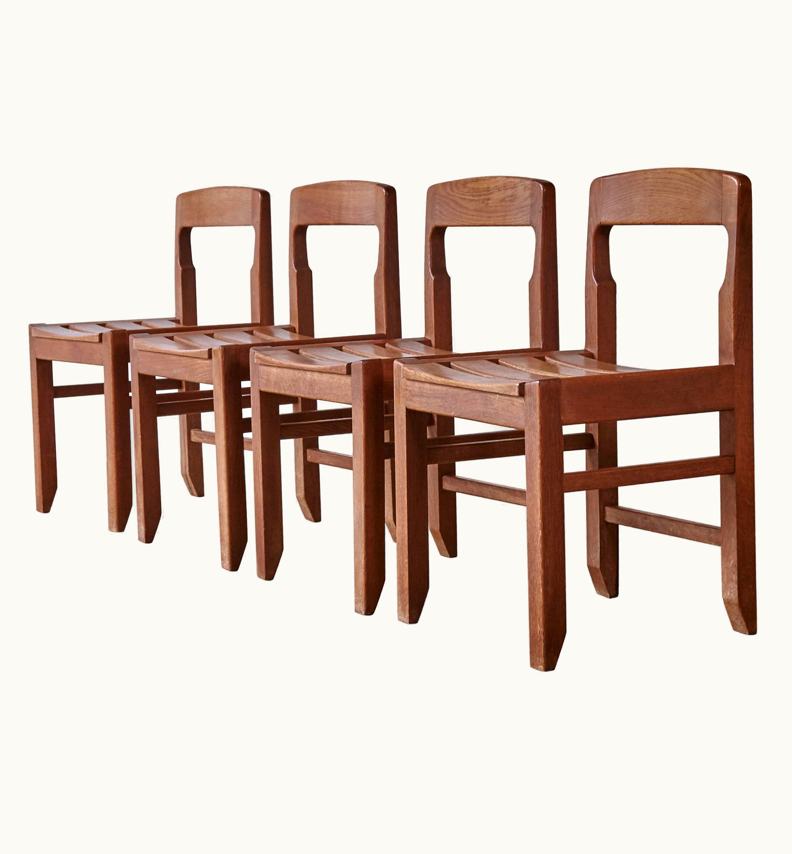 Guillerme et Chambron Guillerme et Chambron Set Of Four Guillerme Et Chambron Oak Dining Chairs, France, 1960s