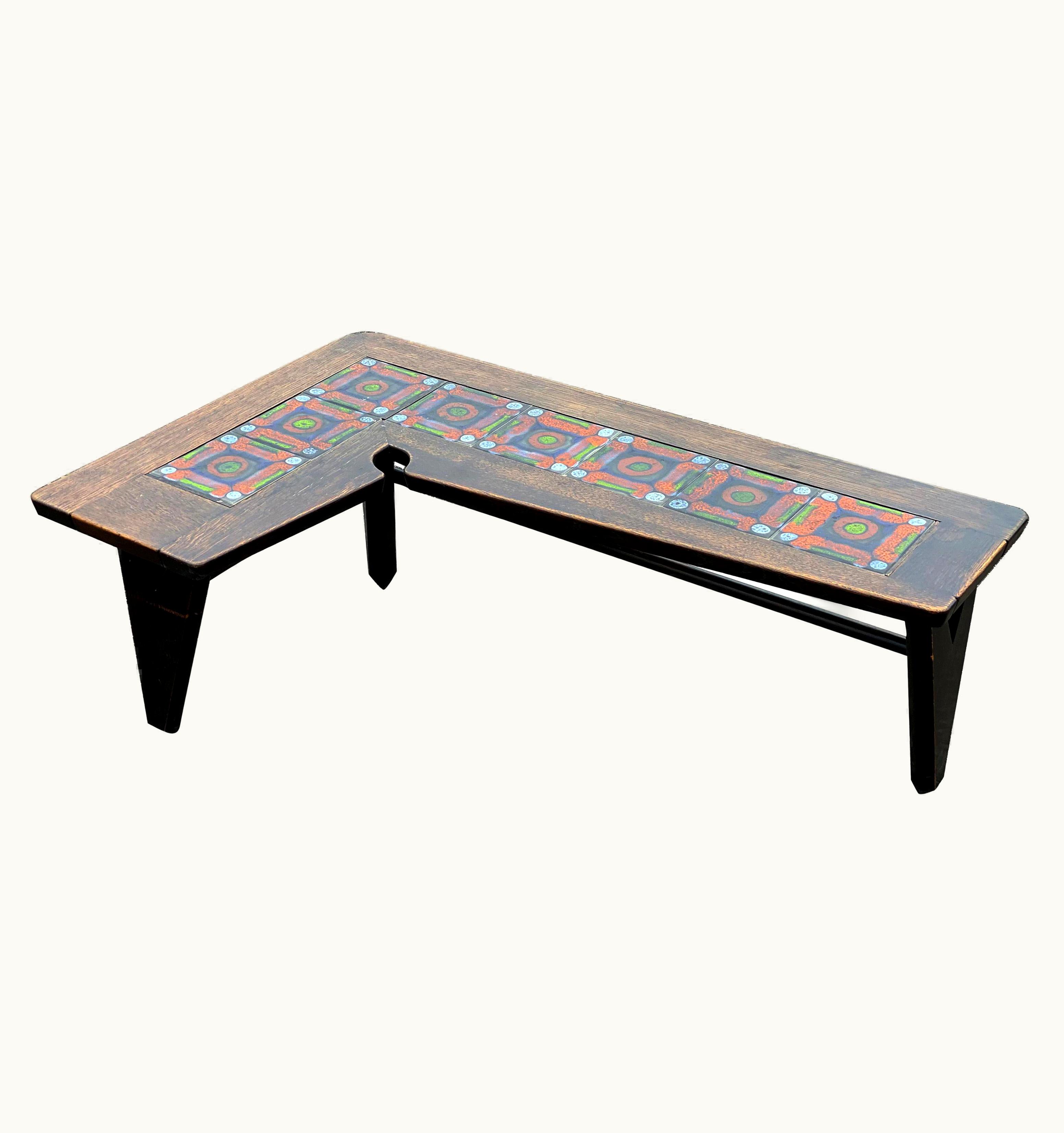 Guillerme et Chambron Guillerme et Chambron, Rare Coffee Table In Oak And Ceramics, Circa 1950-1960 UZ0198700