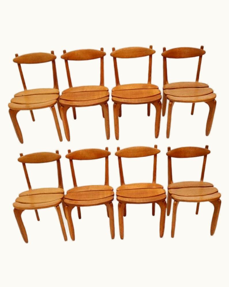 Guillerme et Chambron Guillerme et Chambron Set Of Eight Minimalist Solid Oak Dining Room Chairs By Guillerme Et Chambron