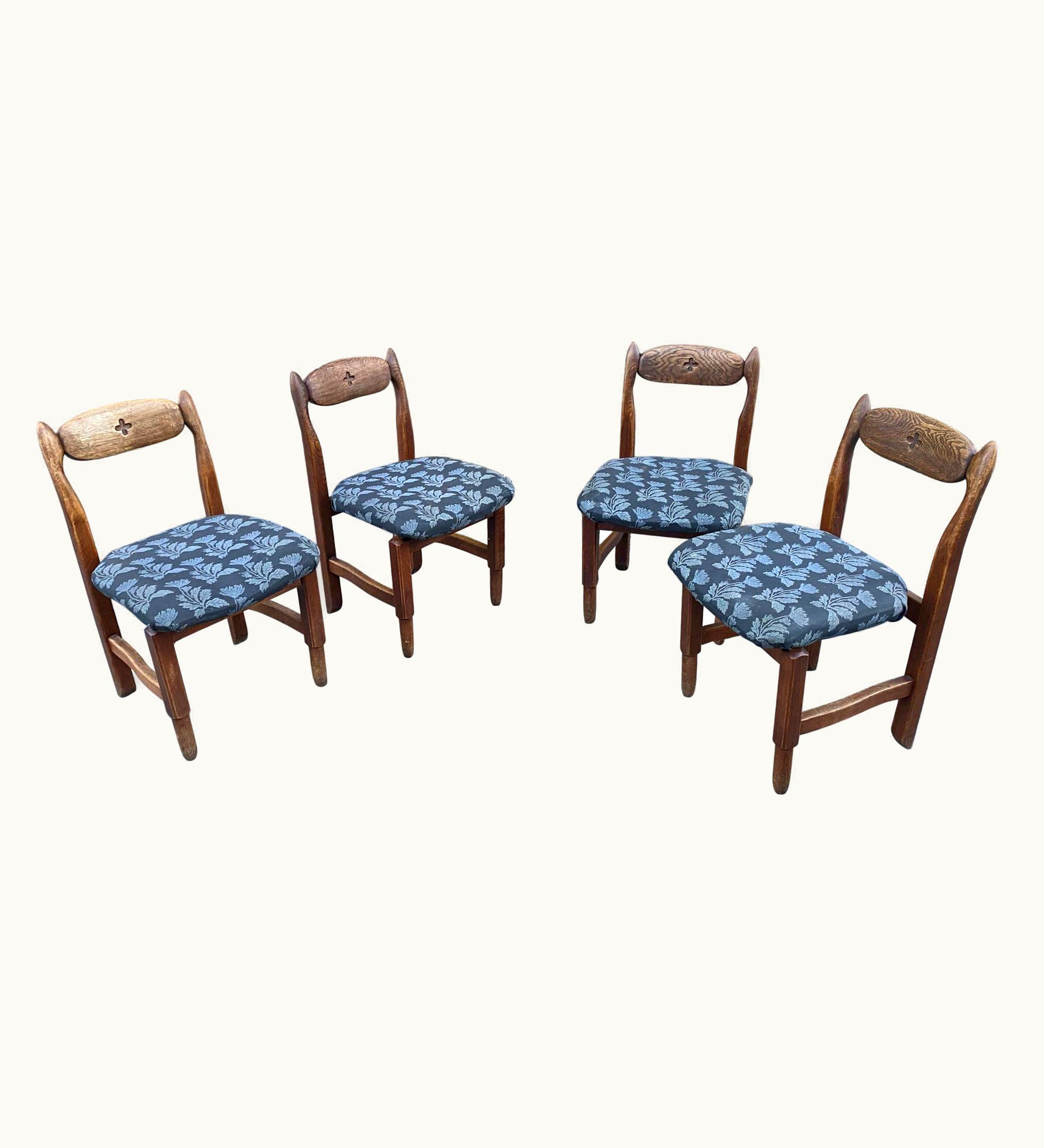 Guillerme et Chambron Guillerme et Chambron, 4 Oak Chairs, Edition Votre Maison, Circa 1970