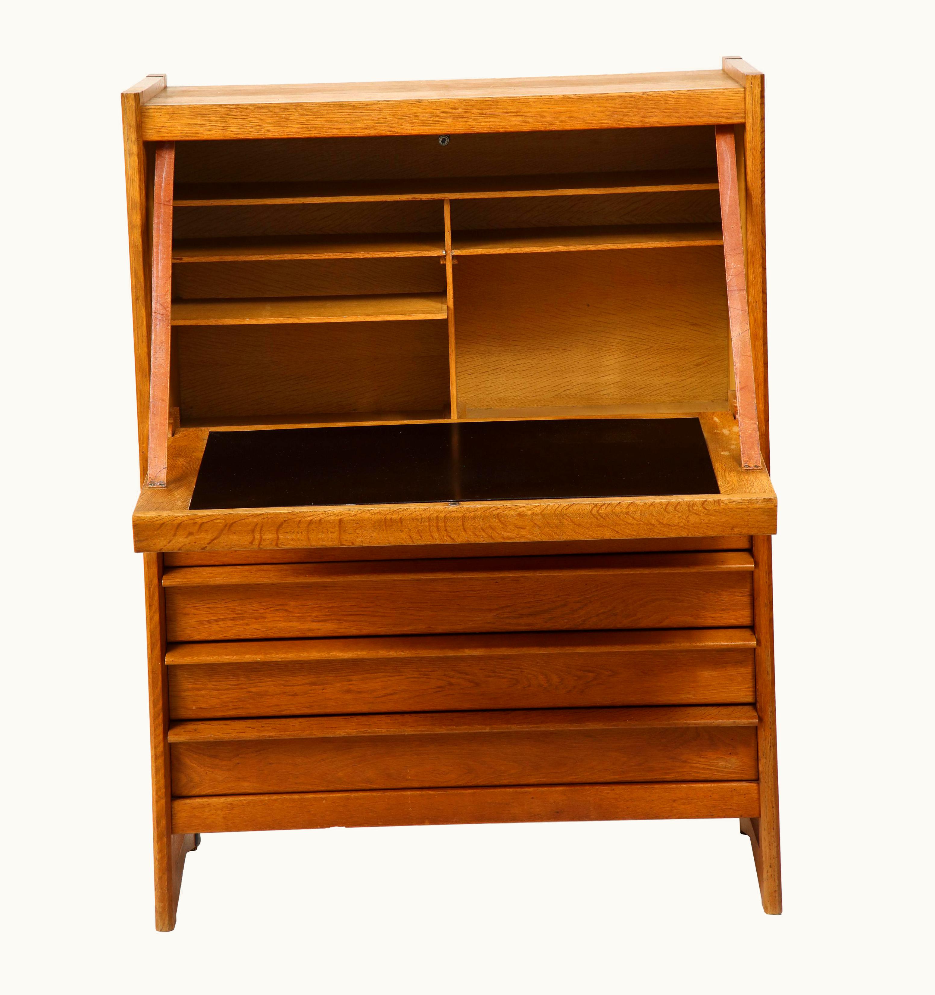 Guillerme et Chambron Guillerme et Chambron Solid Oak Cabinet And Desk By Guillerme Et Chambron, France, 1960's