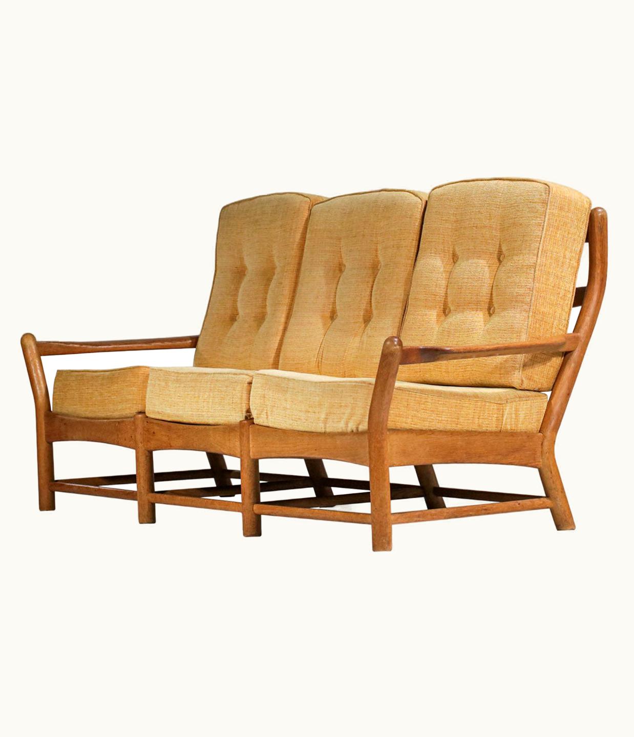 Guillerme et Chambron Guillerme et Chambron Three-Seater Sofa Guillerme Et Chambron Solid Oak 60's F175