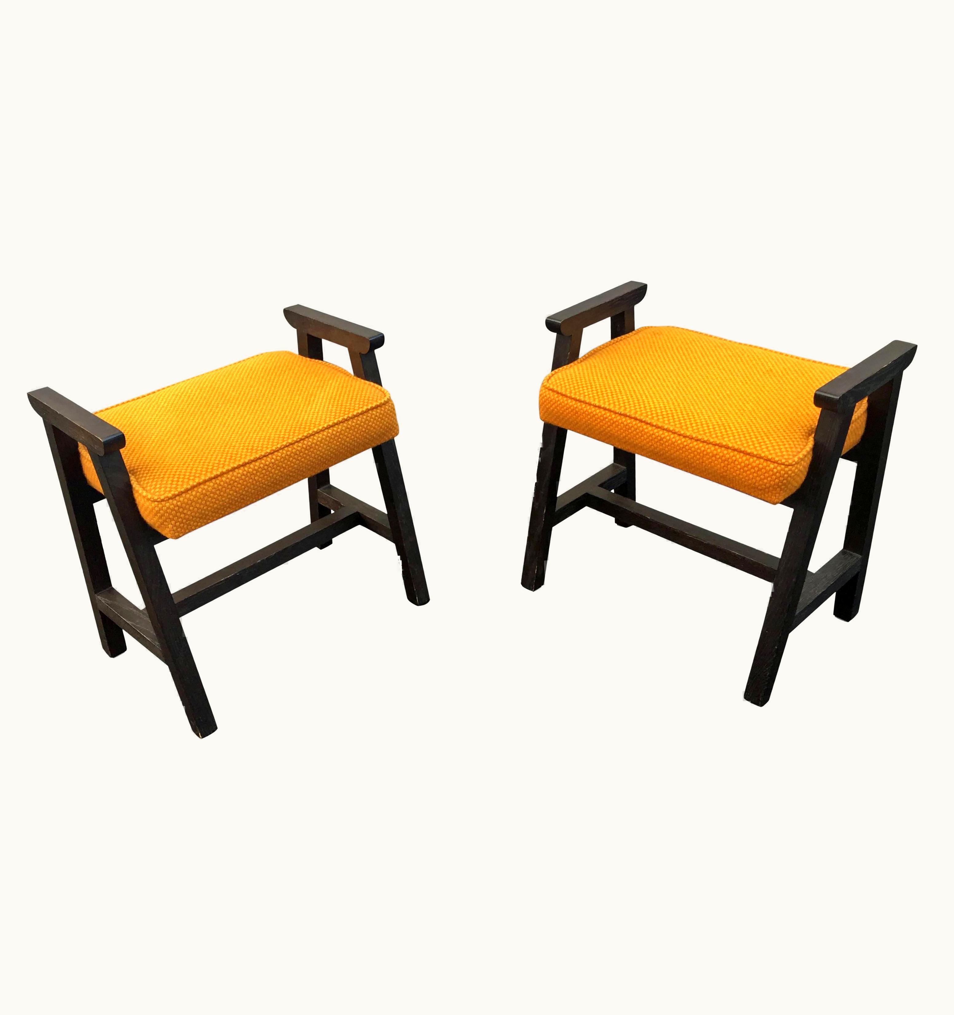 Guillerme et Chambron Guillerme et Chambron, 2 Blackened Oak Stools, Edition Votre Maison