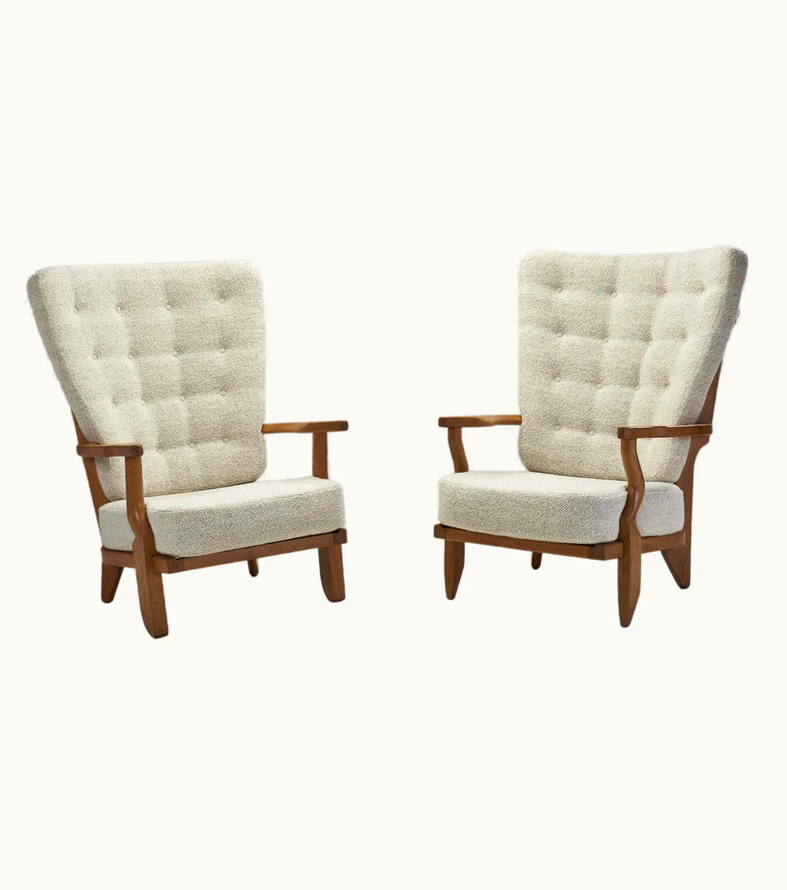 Guillerme et Chambron Guillerme et Chambron Pair Of Oaken "Grand Repos" Lounge Chairs By Guillerme Et Chambron, France 1950s