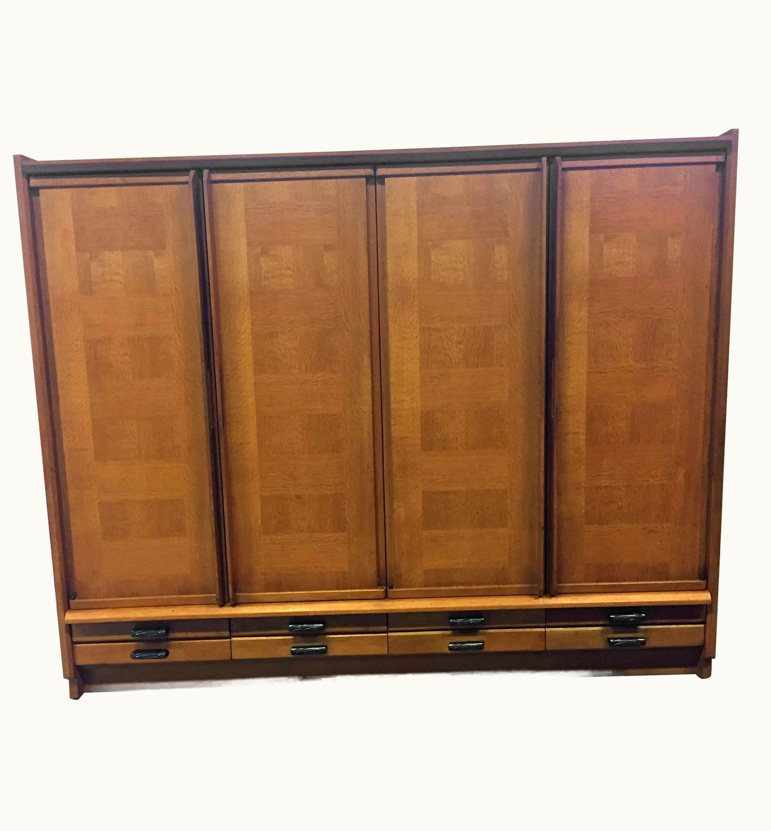Guillerme et Chambron Guillerme et Chambron, Large Bedroom Wardrobe In Oak, Circa 1960