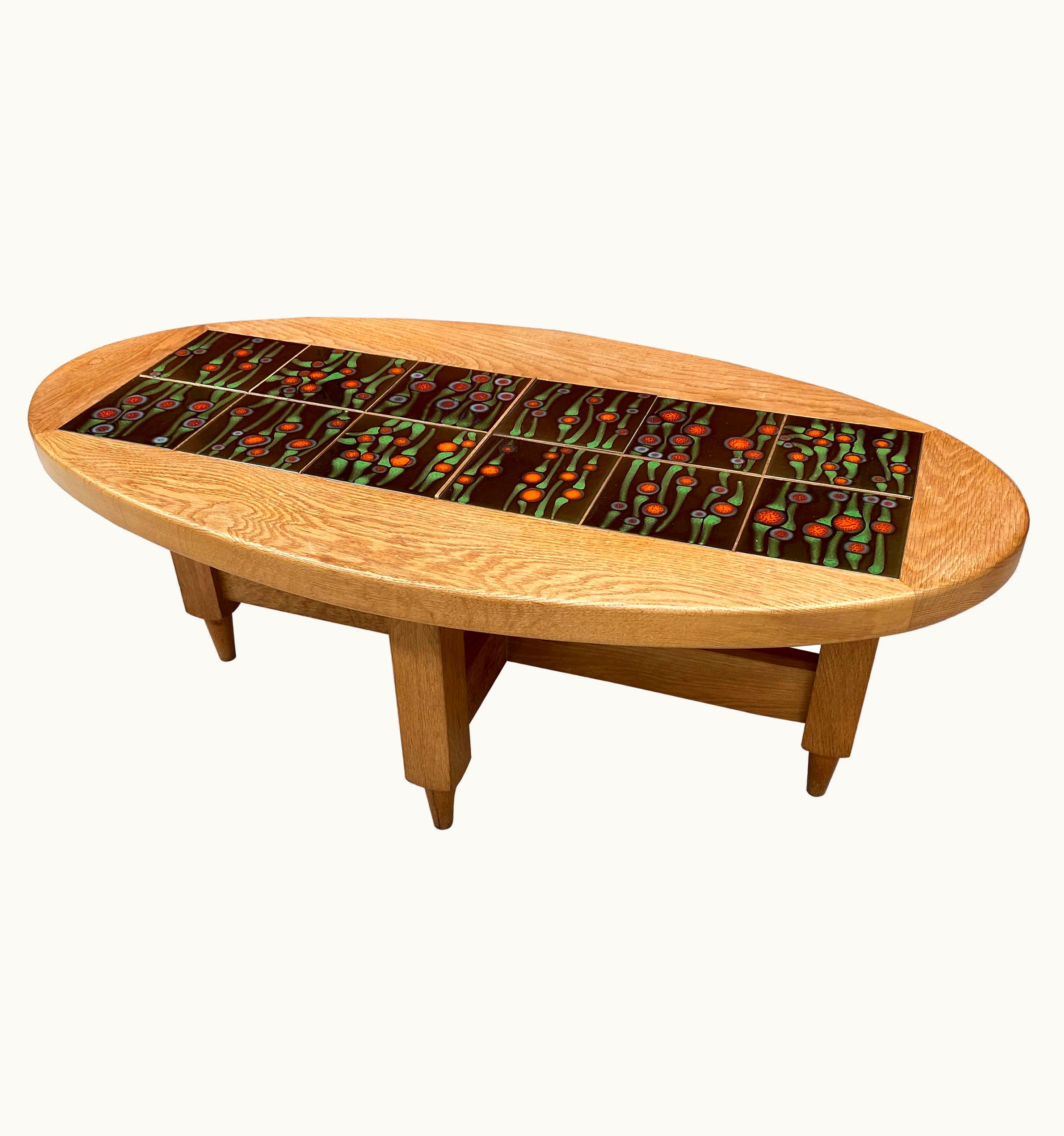 Guillerme et Chambron Guillerme et Chambron, Oak And Ceramic Coffee Table Edition Votre Maison, 1970 UZ0198856
