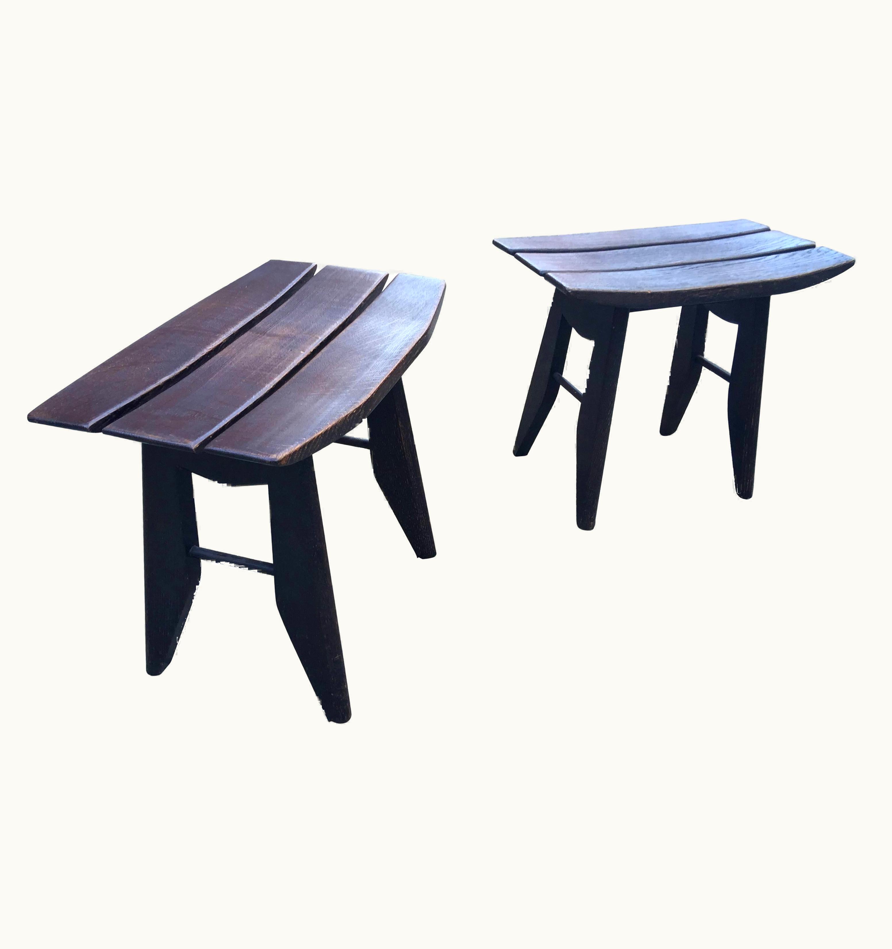 Guillerme et Chambron Guillerme et Chambron, 2 Blackened Oak Stools, Edition Votre Maison, 1960